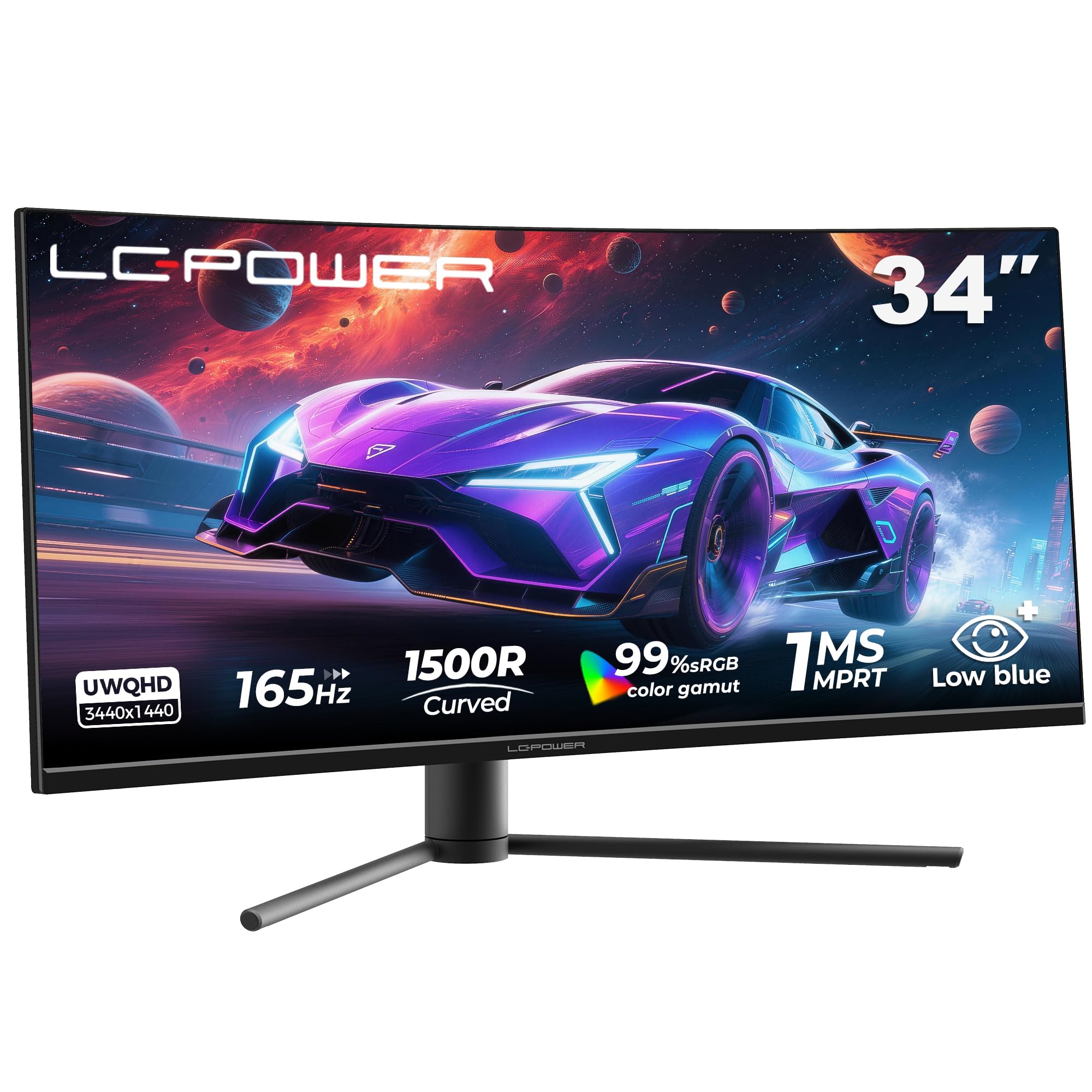 LC-POWER LC-M34-UWQHD-180-C 34" UWQHD Ultrawide Curved Monitor, 3440 x 1440, 1500R, 21:9, 180 Hz, Adaptive Sync, HDR 400, 1 ms MPRT i VA, czarny