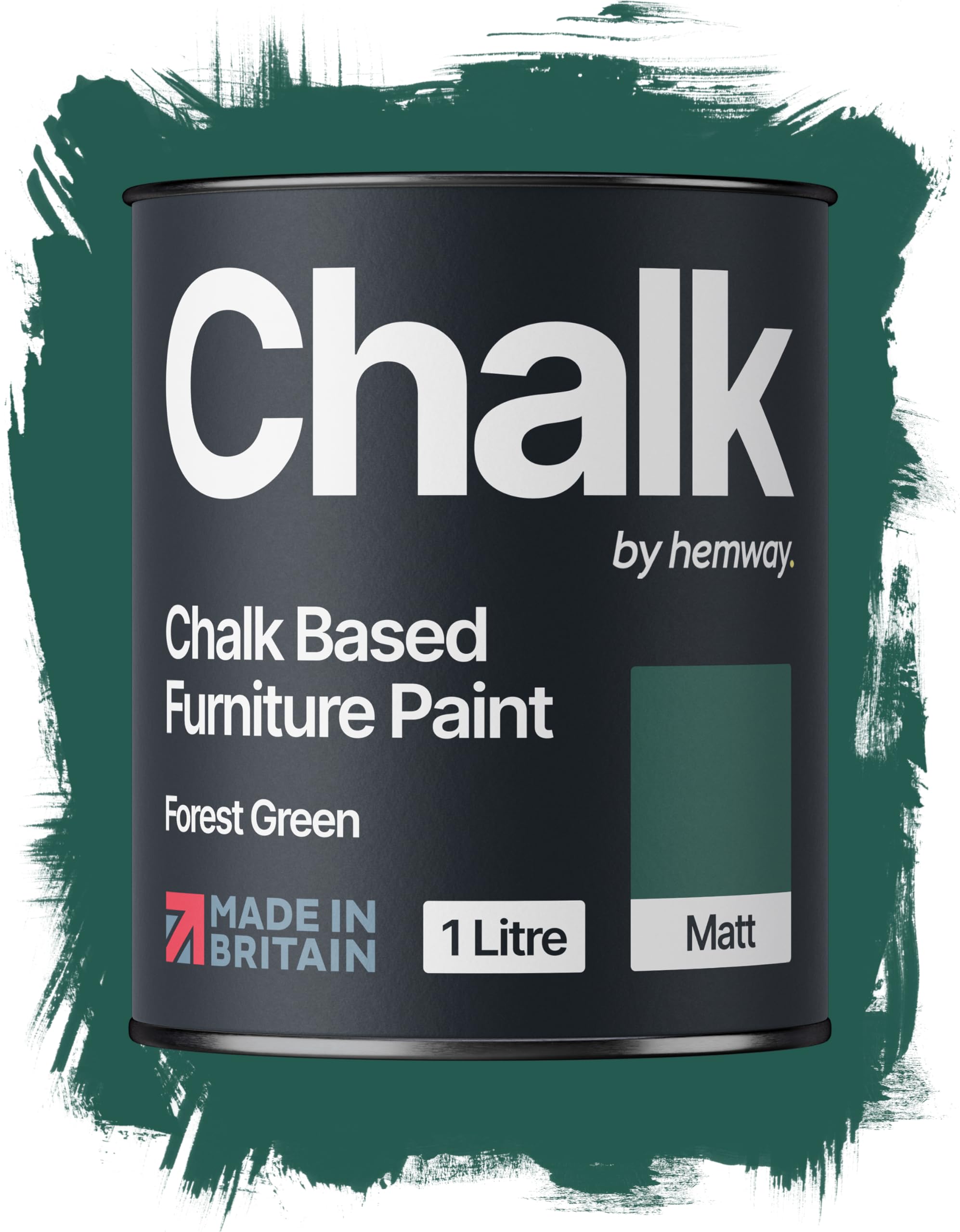 Hemway Chalk Based Furniture Paint, Forest Green 1L, Matt Finish Shabby Chic, Chalk Paint Furniture & Walls, Quick Dry & 1 Coat