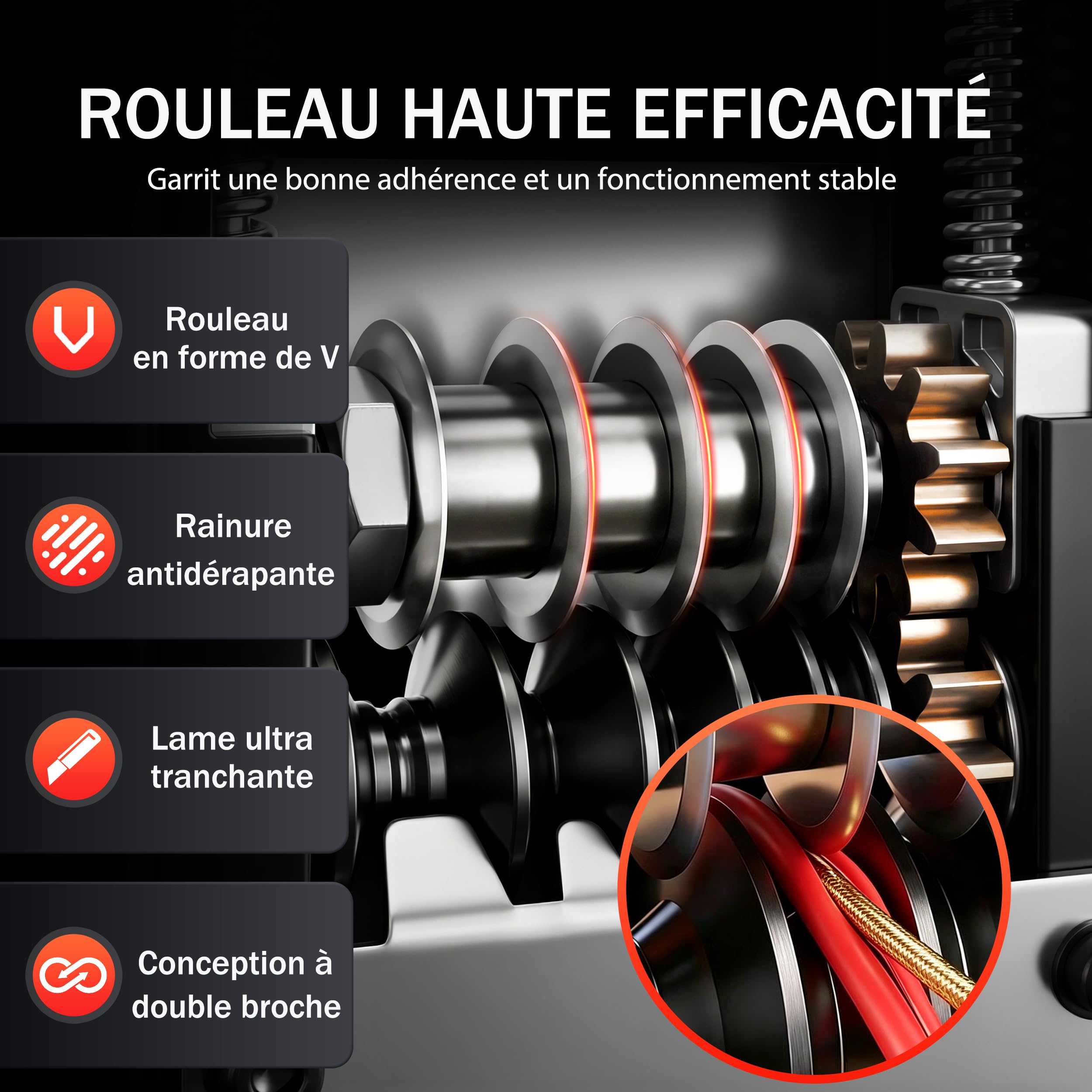 Denudeur Cable Electrique 3–17 mm, Machine a Denuder Le Cuivre avec Manivelle ou Perceuse, Denudeuse Cuivre 6 Canaux 5 Lames, Machine a Denuder pour Recyclage des Fils Electriques (Noir)