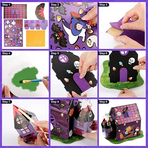 Miniatura 5 de Shappy Juego de 8 piezas de casa embrujada de Halloween, kit de manualidades de Halloween, castillo de Halloween, casa embrujada, kit de