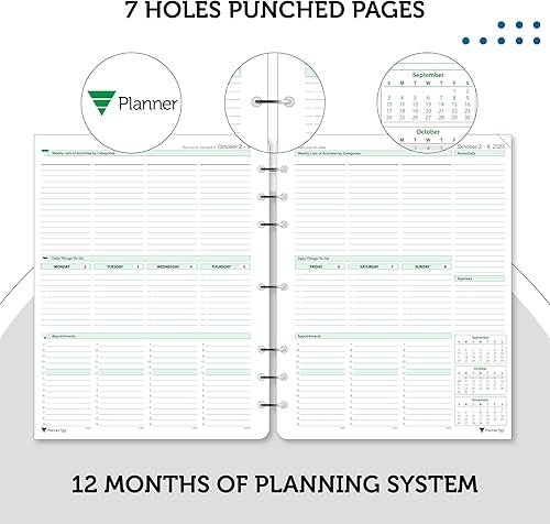 Miniatura 3 de Planner Pad Organizador de 12 meses, de 7 agujeros, hojas sueltas, embudo de 3 niveles, julio de 2025 a junio de 2026  año académico de tinta negra,
