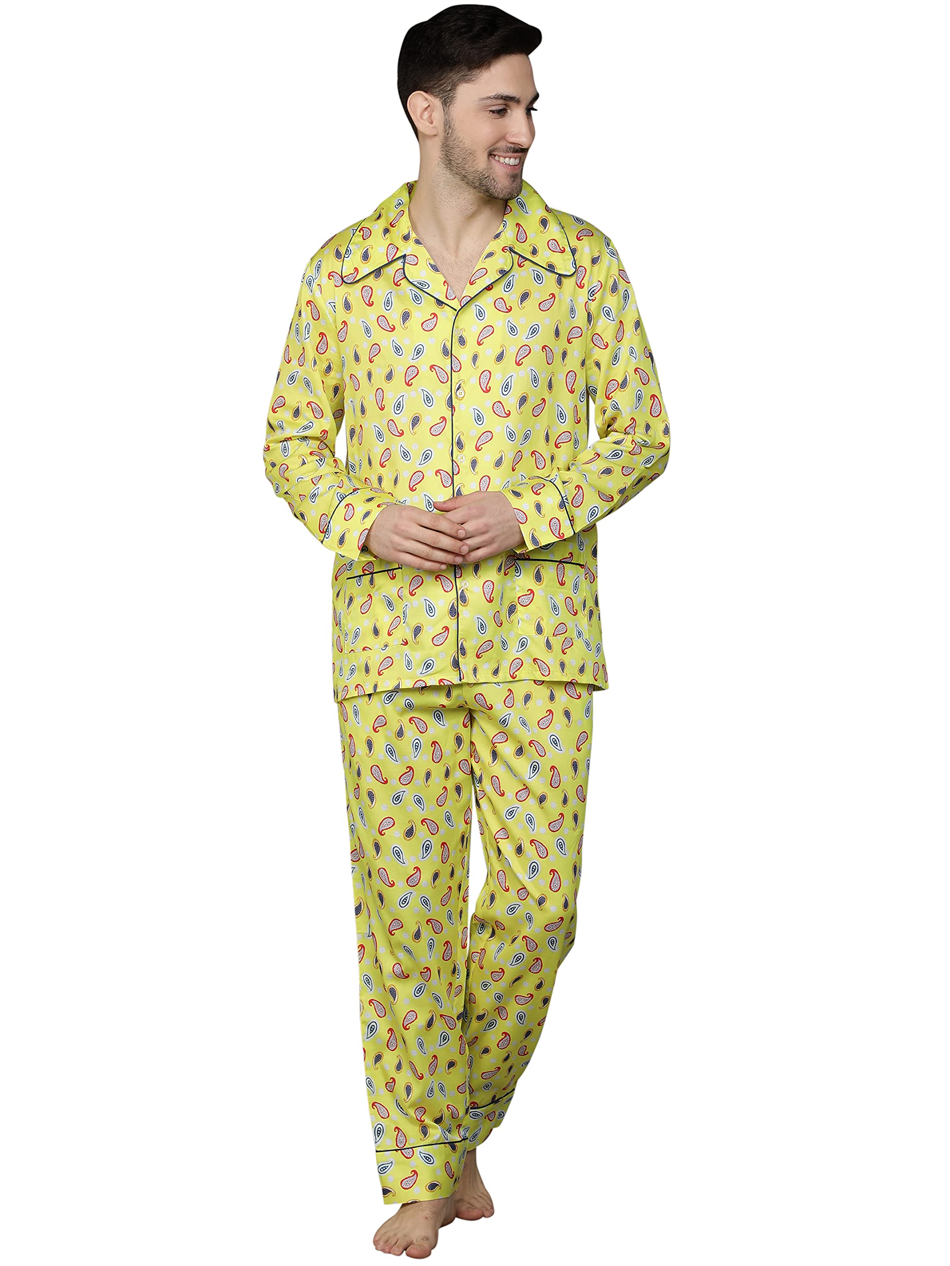 Mens Nightsuit Set (Pyjama+Shirt) 100% Cotton, Bonne Nuit Solemn Paisley-image-21