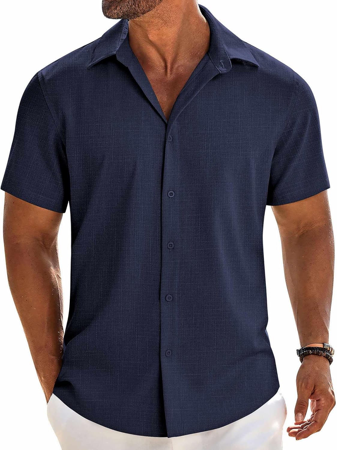 COOFANDY Men's Linen Shirts Short Sleeve Button Down Shirt Casual Beach Summer Shirts Wedding Vacation Shirt