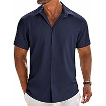 Camisa masculina com bot&atilde;o para baixo, manga curta, camisas casuais, camisas de linho de ver&atilde;o de praia, camisa de f&eacute;rias de casamento