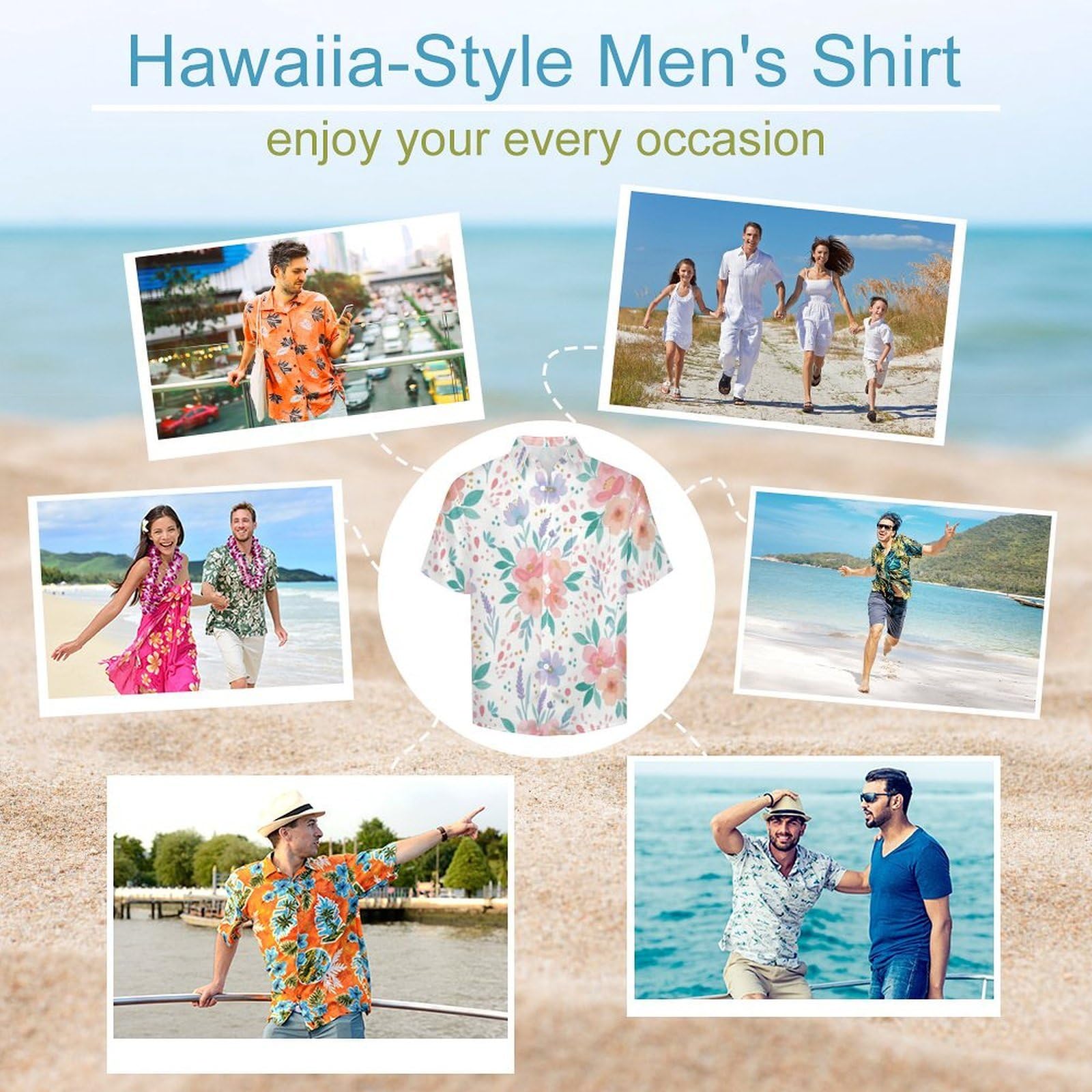 Camicia da Uomo a Maniche Corte con Bottoni, Stile Dipinti A Mano con Stampa Fiori Ad Acquerello, vestibilità Regolare, Camicie da Spiaggia Estiva Hawaiano, Aloha