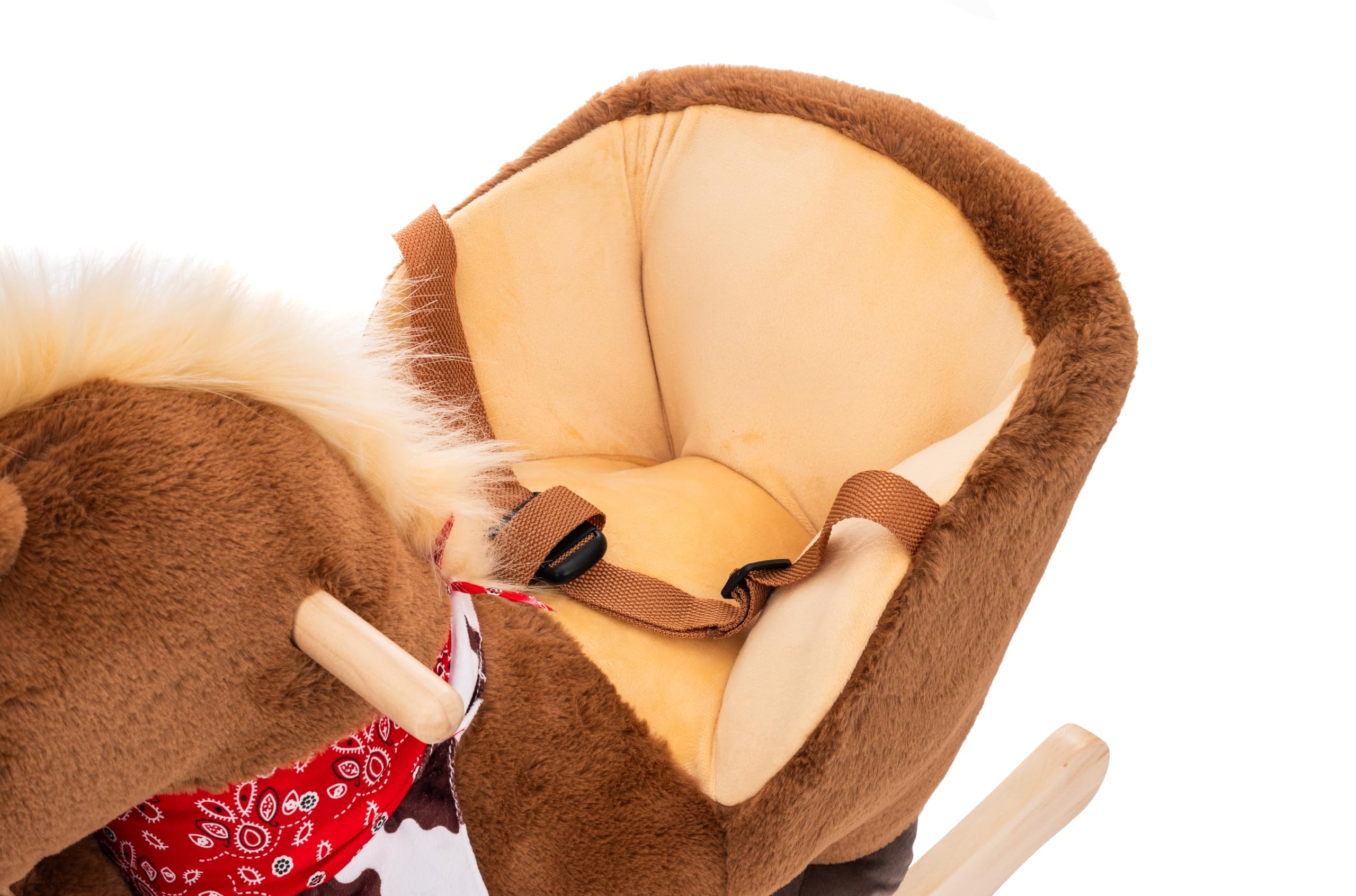 Schaukeltier mit Handpuppe, Kinder Schaukelstuhl mit Sicherheitsgurt, 12 bis 36 Monaten (Braun)