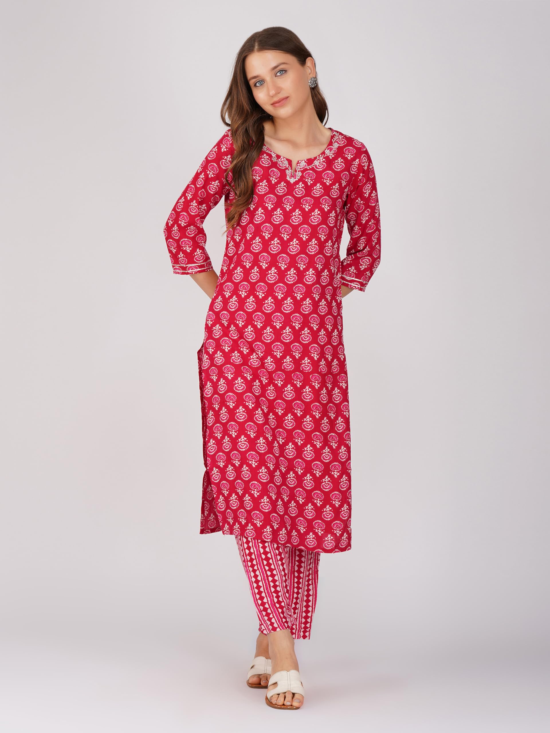 Rytras Women's Printed Straight Kurta With Pant And Dupatta(Ryt219,Pink,M)