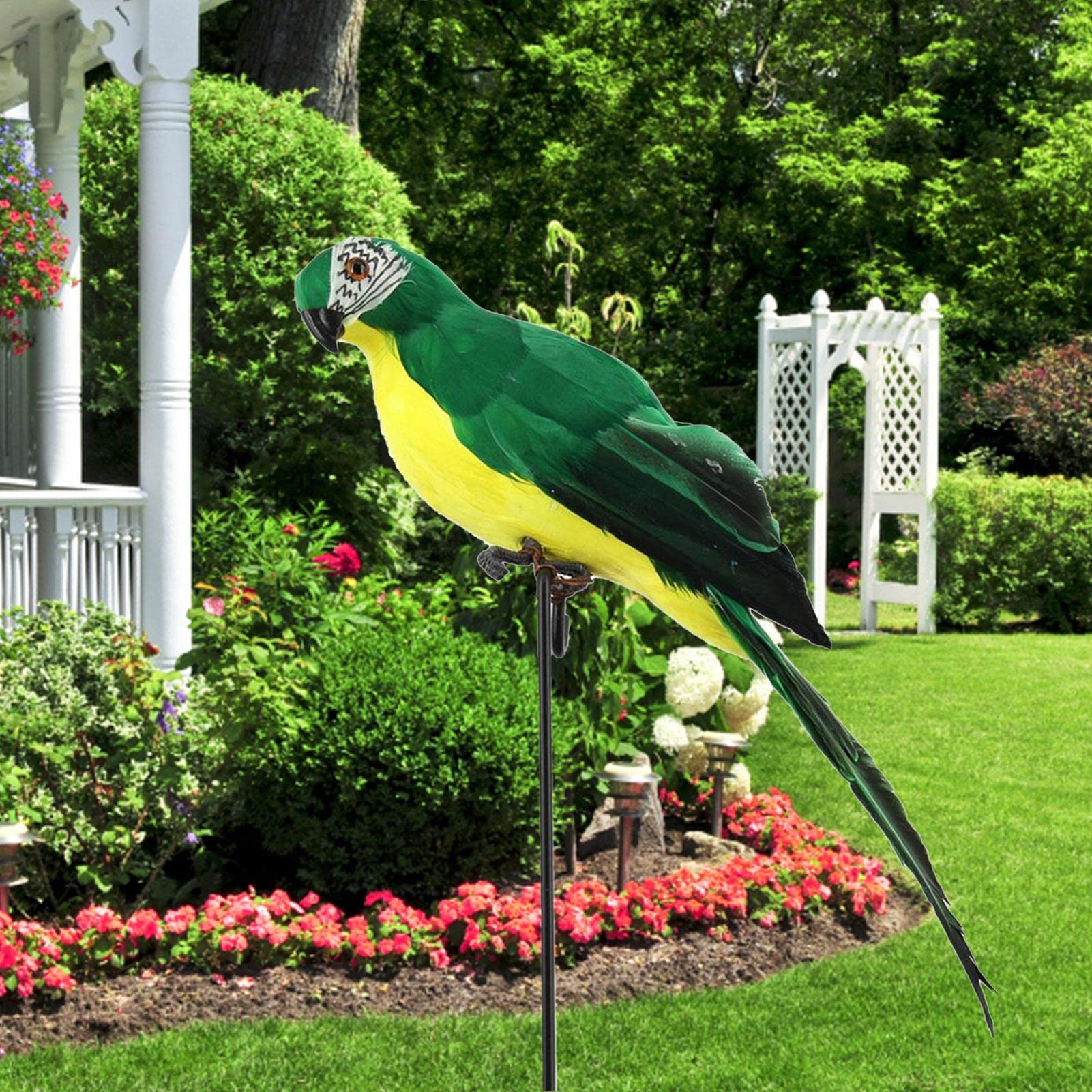 Pappagallo Finto Realistico 25 Cm – Ornamento Da Giardino Con Piume Vere, Decorazione Per Piante E Alberi