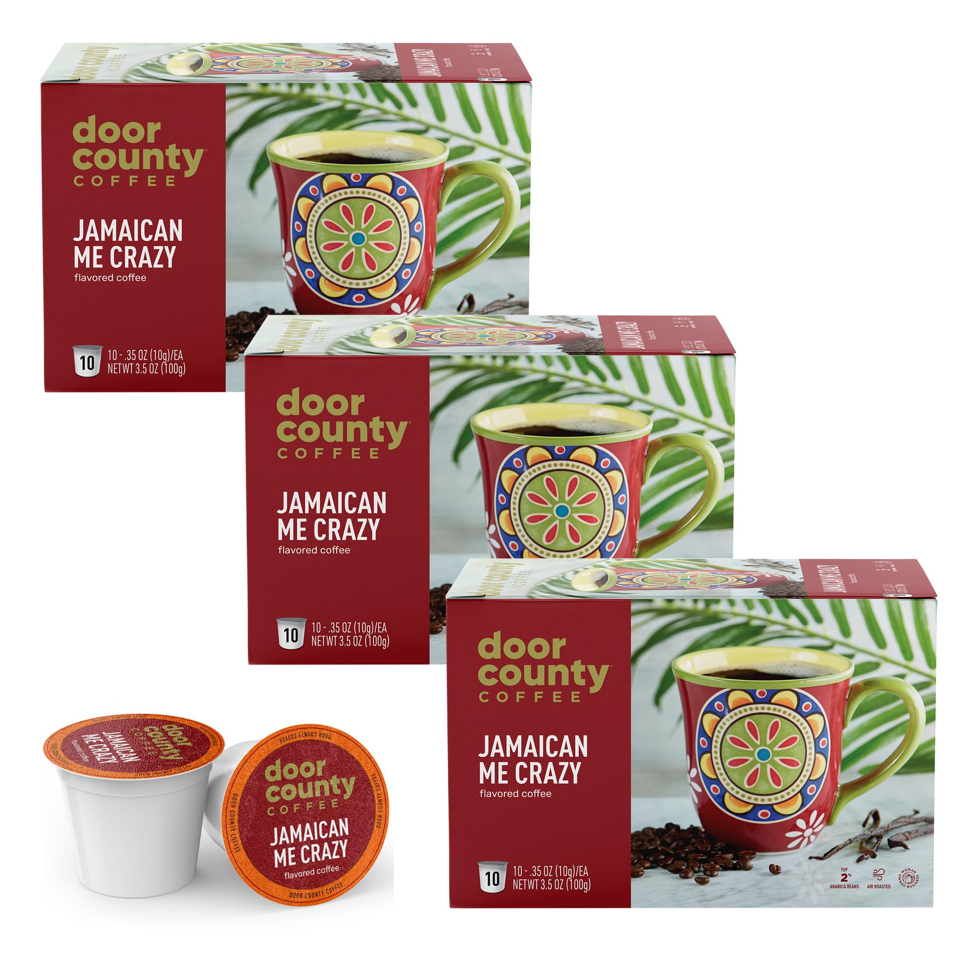 Door County Coffee Jamaican Me Crazy® - Medium Roast Rum & Vanilla Flavored Ground Coffee - Single Serve Cups