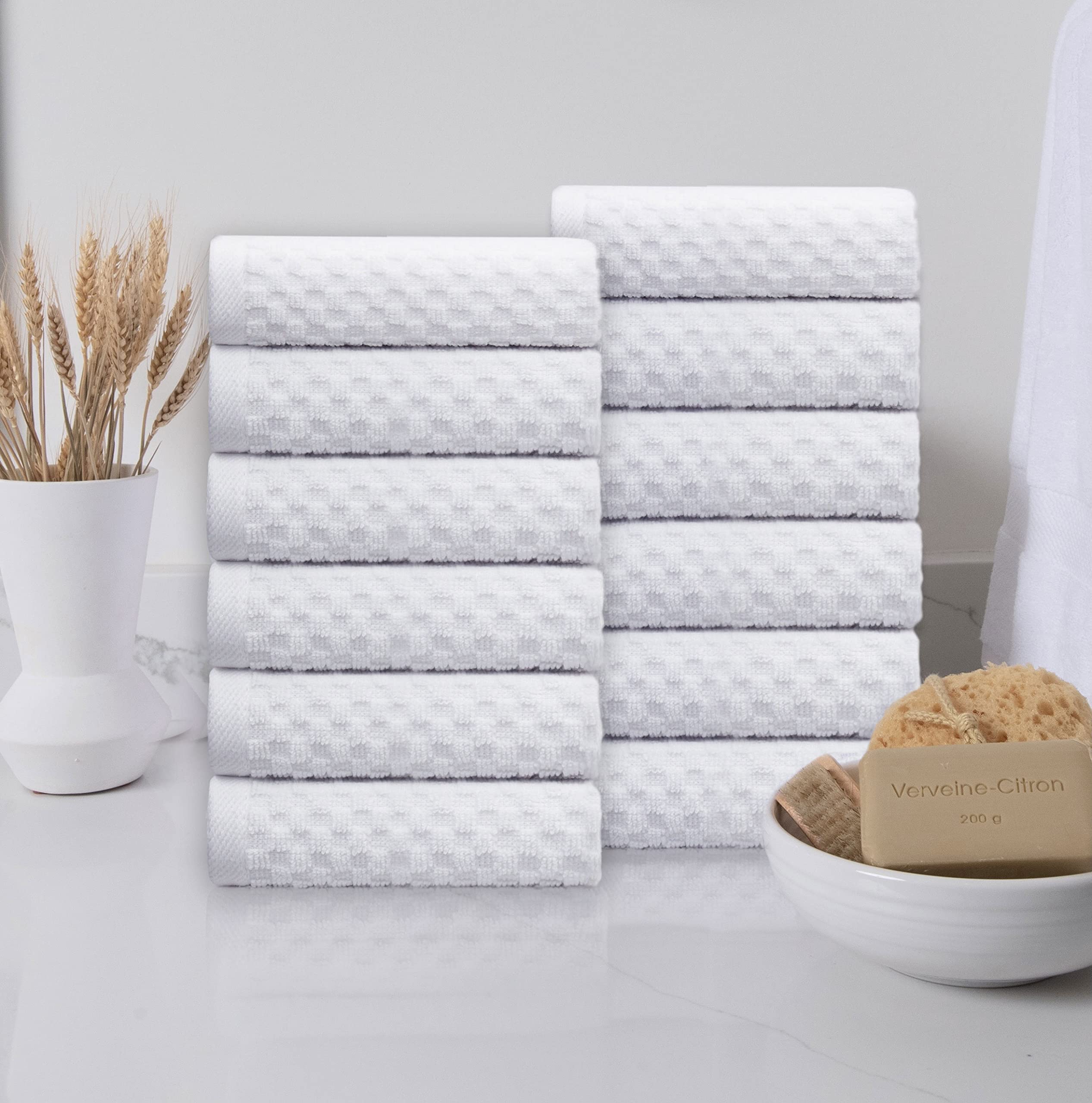 COTTON CRAFT Euro SPA Waffle - Juego de 12 Toallas de baño de Lujo de algodón Puro Hilado en Anillo, Tejido de gofre, absorbentes de Felpa para Uso Diario, Hotel, Gimnasio, Ducha, Playa, Cocina,