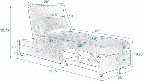 Miniatura 2 de YUNLife Silla de dormir extraíble, sofá convertible 4 en 1 multifunción, cama individual otomana plegable con respaldo ajustable, tumbona para