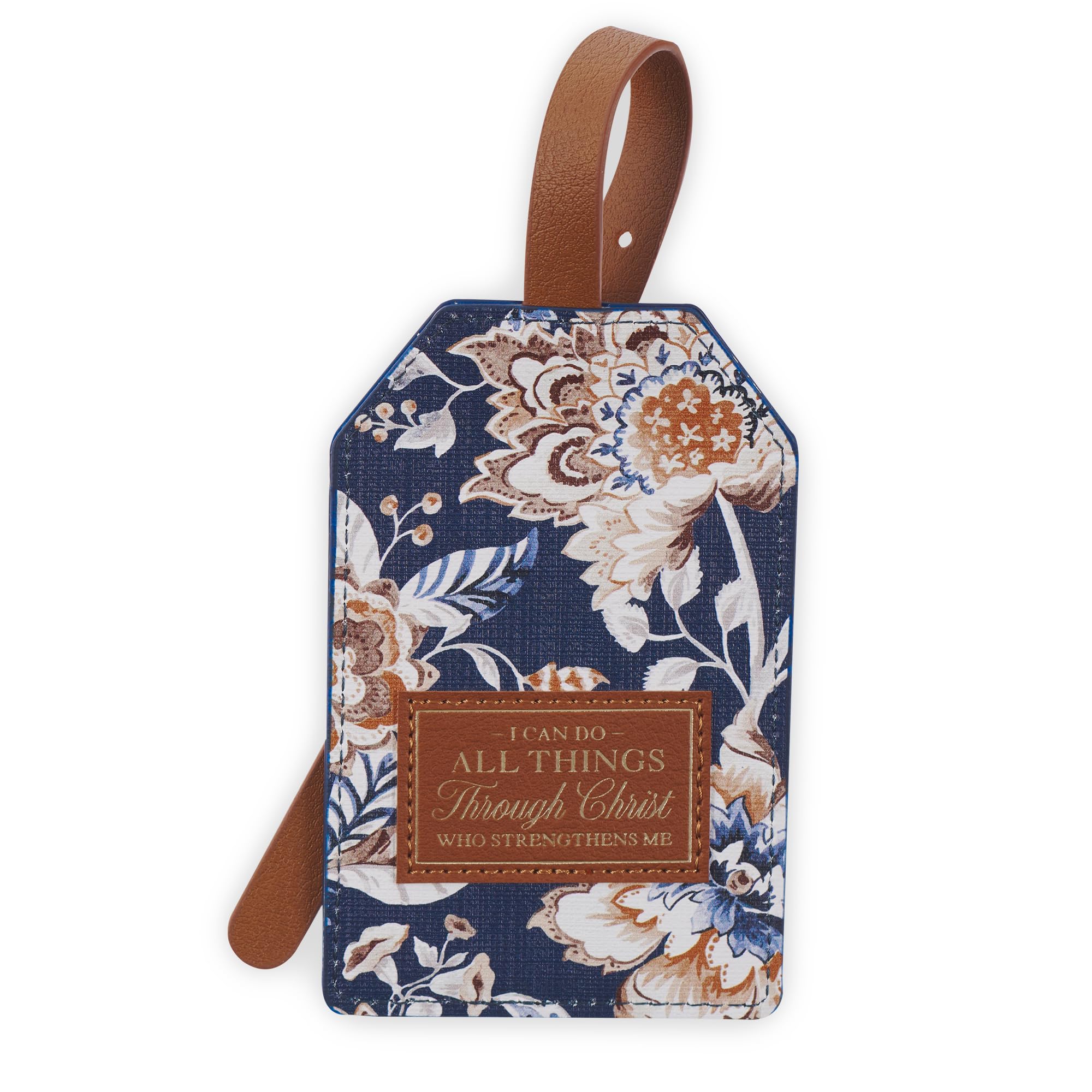 Christian Art Gifts Inspirational Vegan Leather Floral Scripture Luggage Tag for Women All Things Through Christ Cute Suitcase Baggage Accessory for