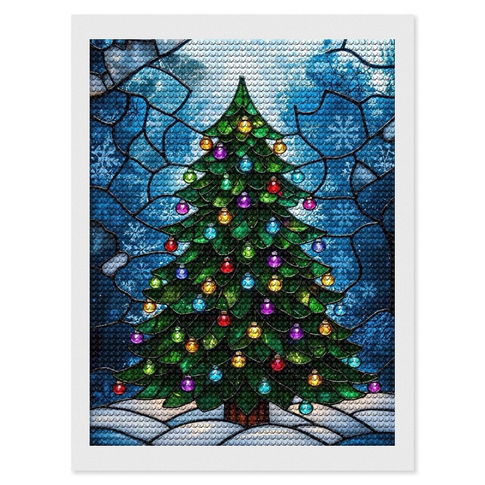 Junmoney Stained Glass Christmas Tree Diamond Painting Canvas Set 12"x16", for Women, Mindful Craft Activity, Cosy Home Accent, Festive Craft Gift