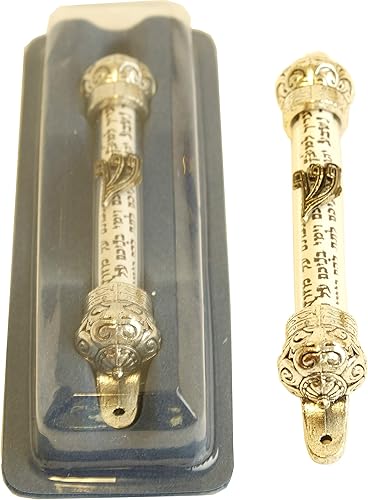 Miniatura 4 de Holy Land Market Corona Mezuzah con pergamino 5 pulgadas dorado