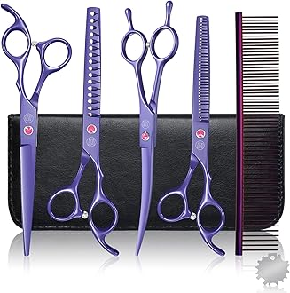 Professional Dog Scissors Set - 7 Inch/8 Inch Curved Chunkers & Thinning Shears with Grooming Comb