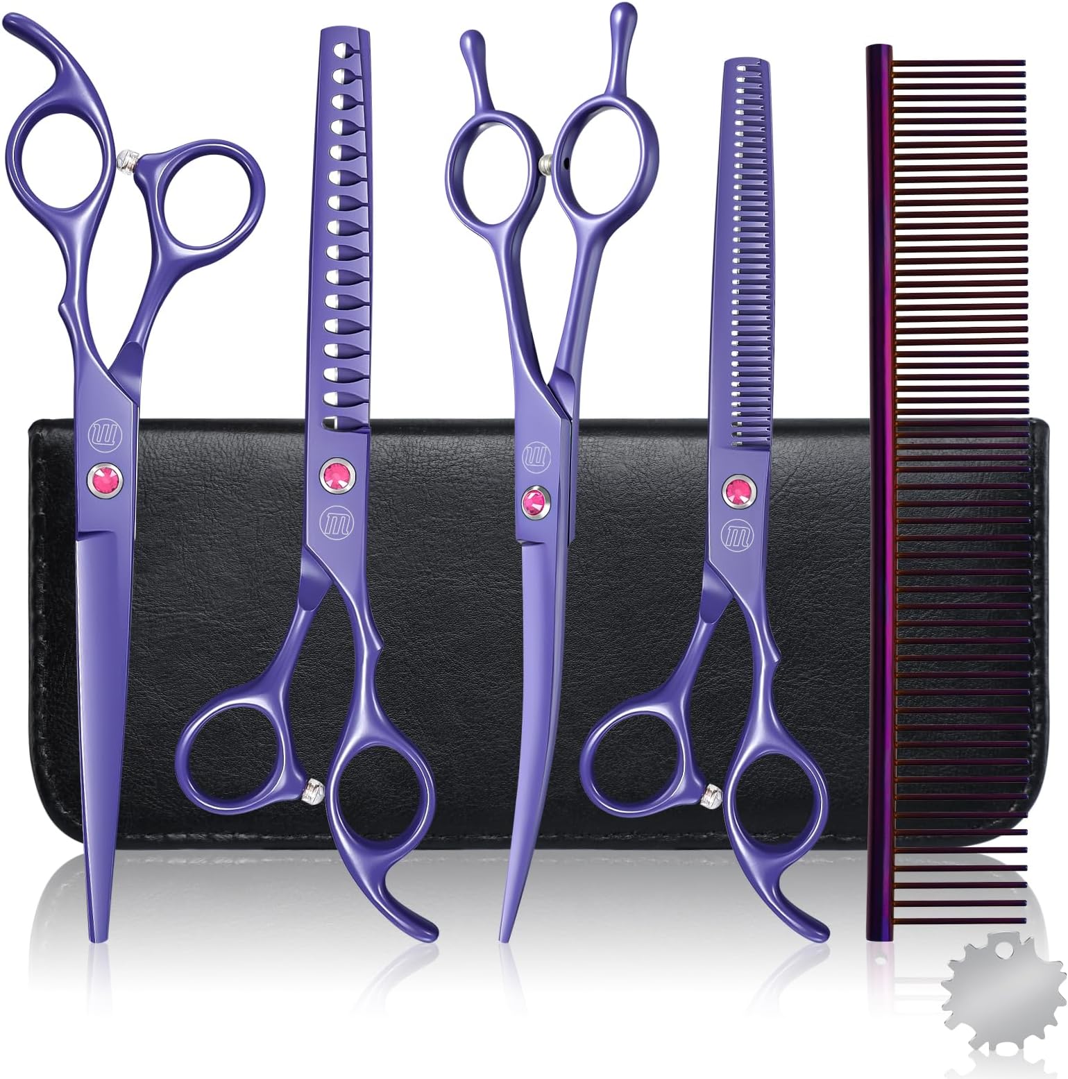 Professional Dog Scissors Set - 7 Inch/8 Inch Curved Chunkers & Thinning Shears with Grooming Comb