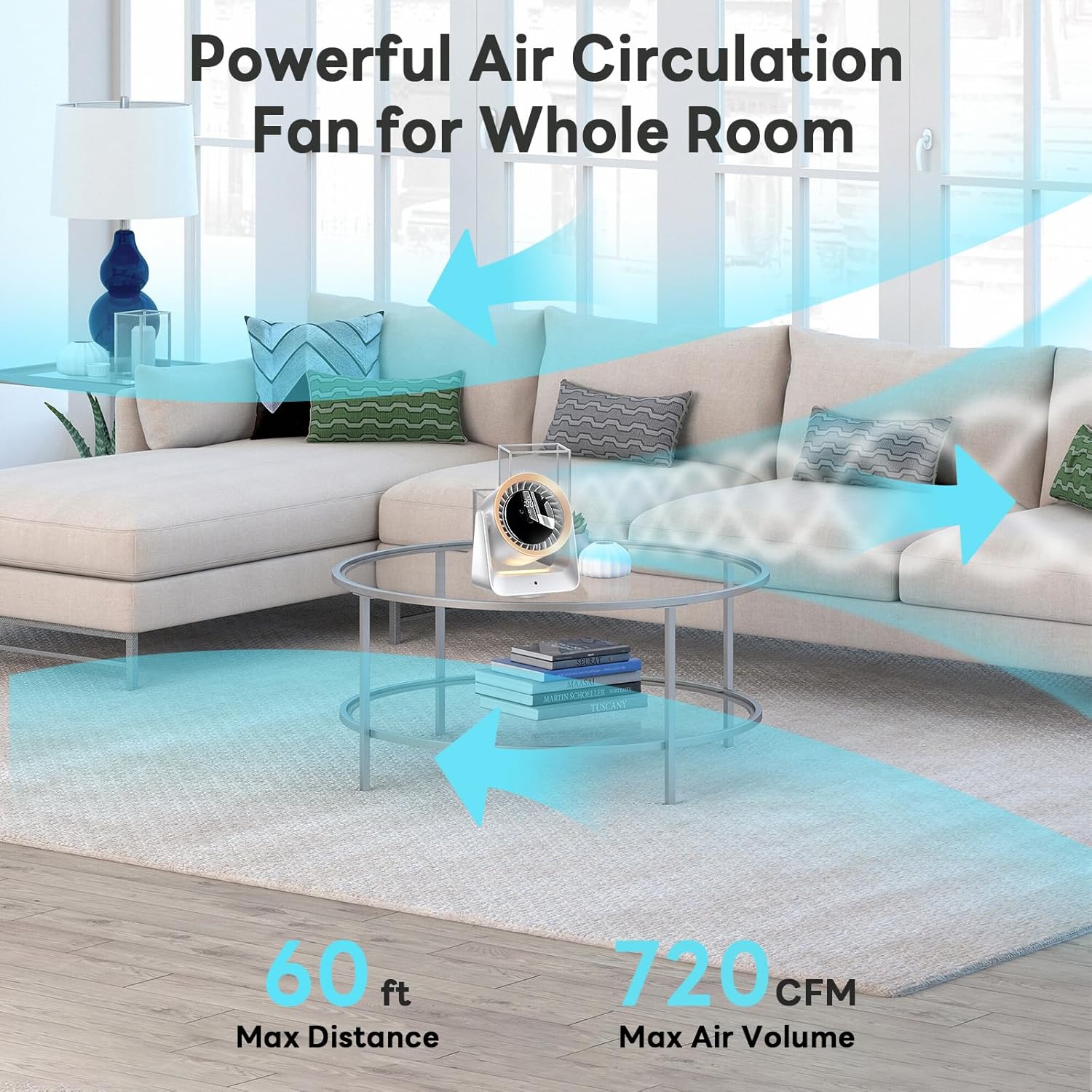 Desk Fan for Bedroom, Air Circulator Fan for Whole Room with Remote Control, 20dB Ultra Quiet, Rechargeable, Strong Airflow, LED Display, Table Fan for Office Kitchen Home Kitchen Dorm Bedside White