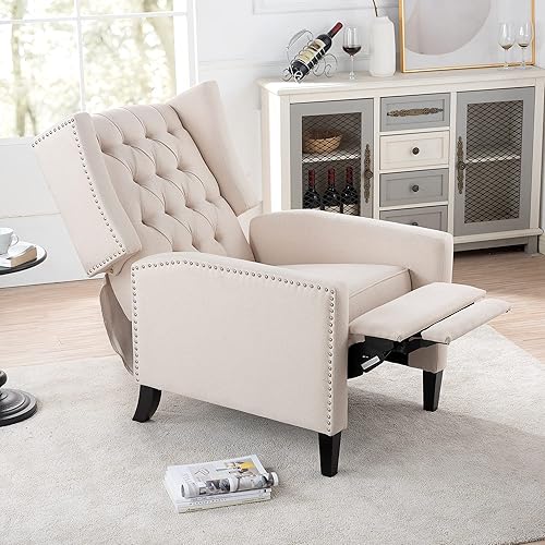Miniatura 3 de Wingback - Silla reclinable de tela, moderna con respaldo alto, cómoda silla de lectura, sillas con respaldo copetudo con brazos para dormitorio y