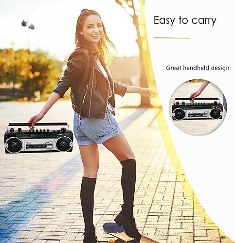 Miniatura 2 de Retro Boombox, grabadora de radio cassette, radio FM, conector para auriculares, ranuras USBMicro SD, convertir casetes a USBSD, retro estilo