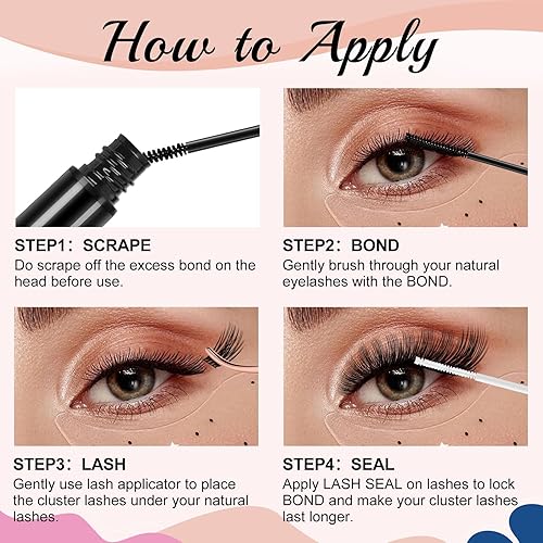 Miniatura 6 de 96 unidades, racimos de pestañas rizadas en D de 0.394 pulgadas (0.394 in), pestañas individuales de aspecto natural, racimos de pestañas Rizo plano