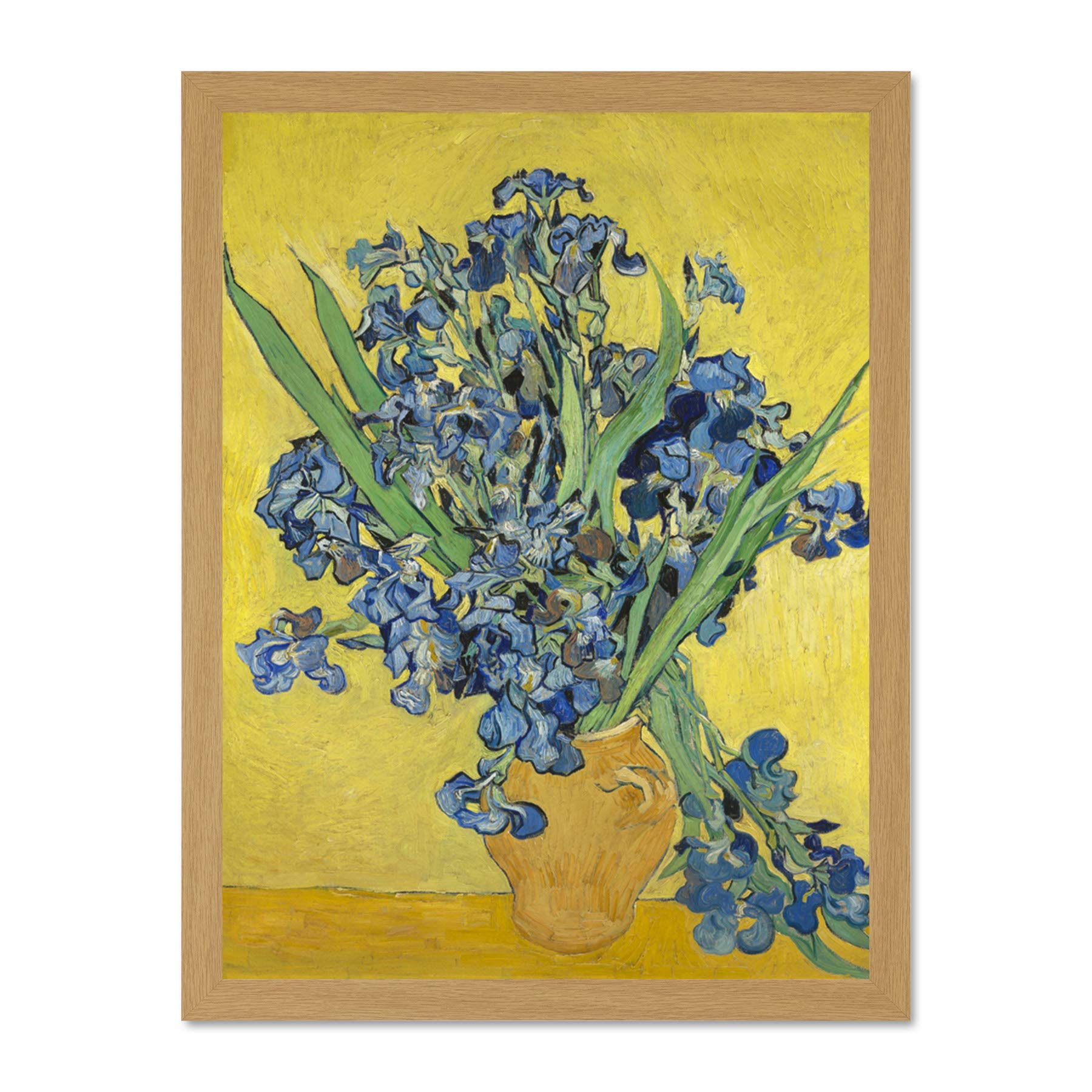 Van Gogh Irises Wall Art Print - Large Framed Décor - Artery8 - Light Oak W18xH24 inch