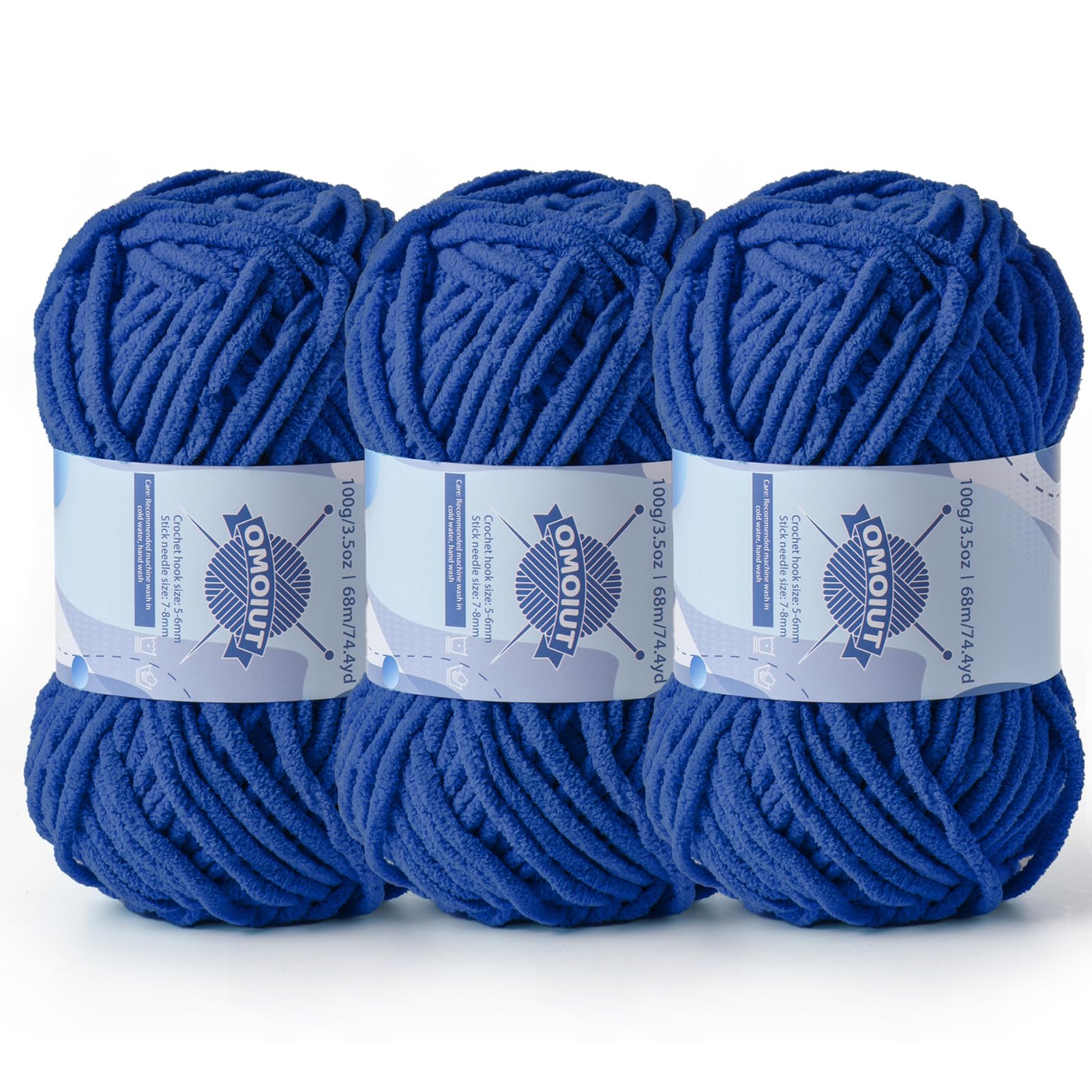3 Pack Chunky Chenille Yarn for Crocheting, Baby Yarn for Crocheting Soft Blankets, Bulky Yarns for Crochet Amigurumi, 300g (223yds) Fluffy Velvet Yarns for Hand Knitting (3 Sapphire Blue)
