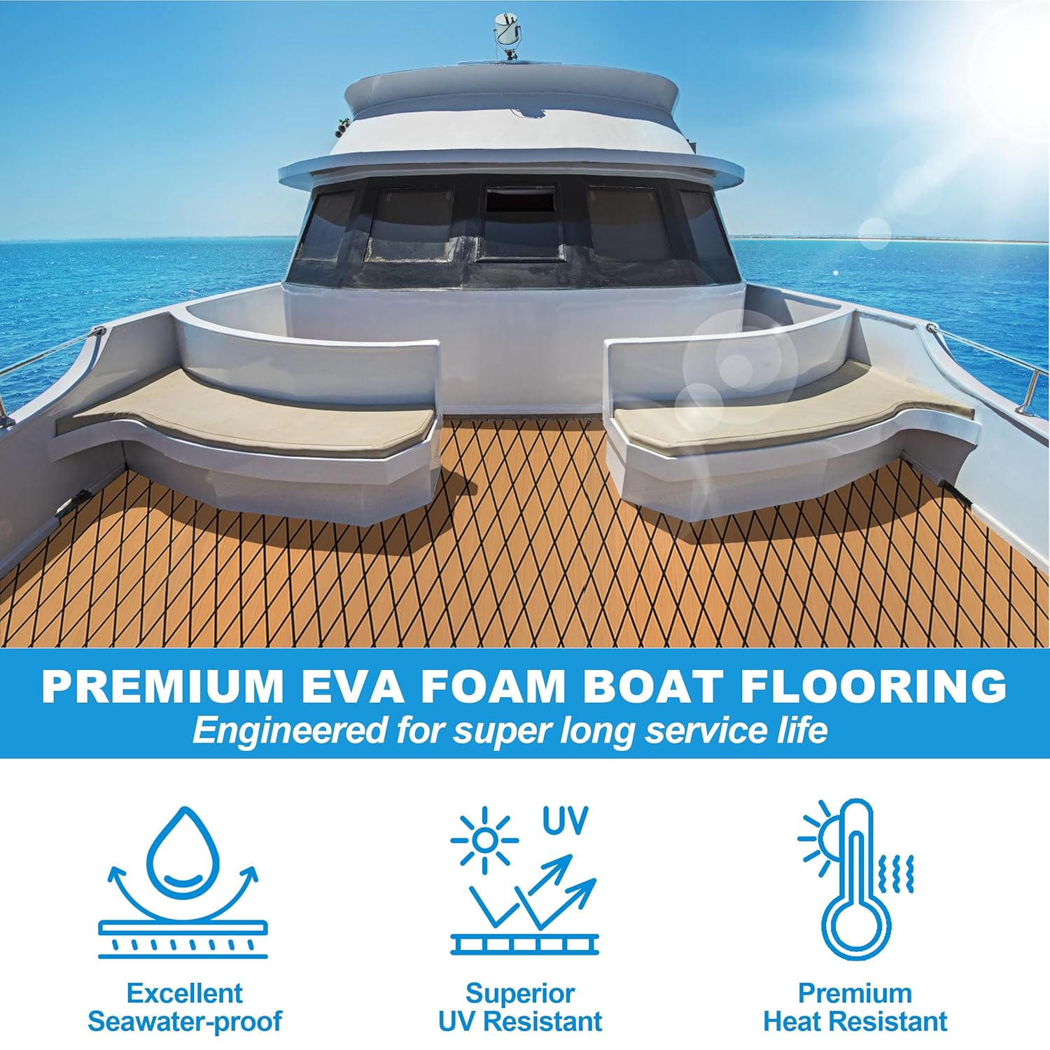 PrimeZone EVA Foam Boat Flooring - 94.5" x 47.2" Waterproof Non-Slip Marine Decking Flooring Sheet, Large Self-Adhesive Sea Deck Floor Mat for Yacht Pontoon Kayak RV Floor Surfboard, Brown Diamond