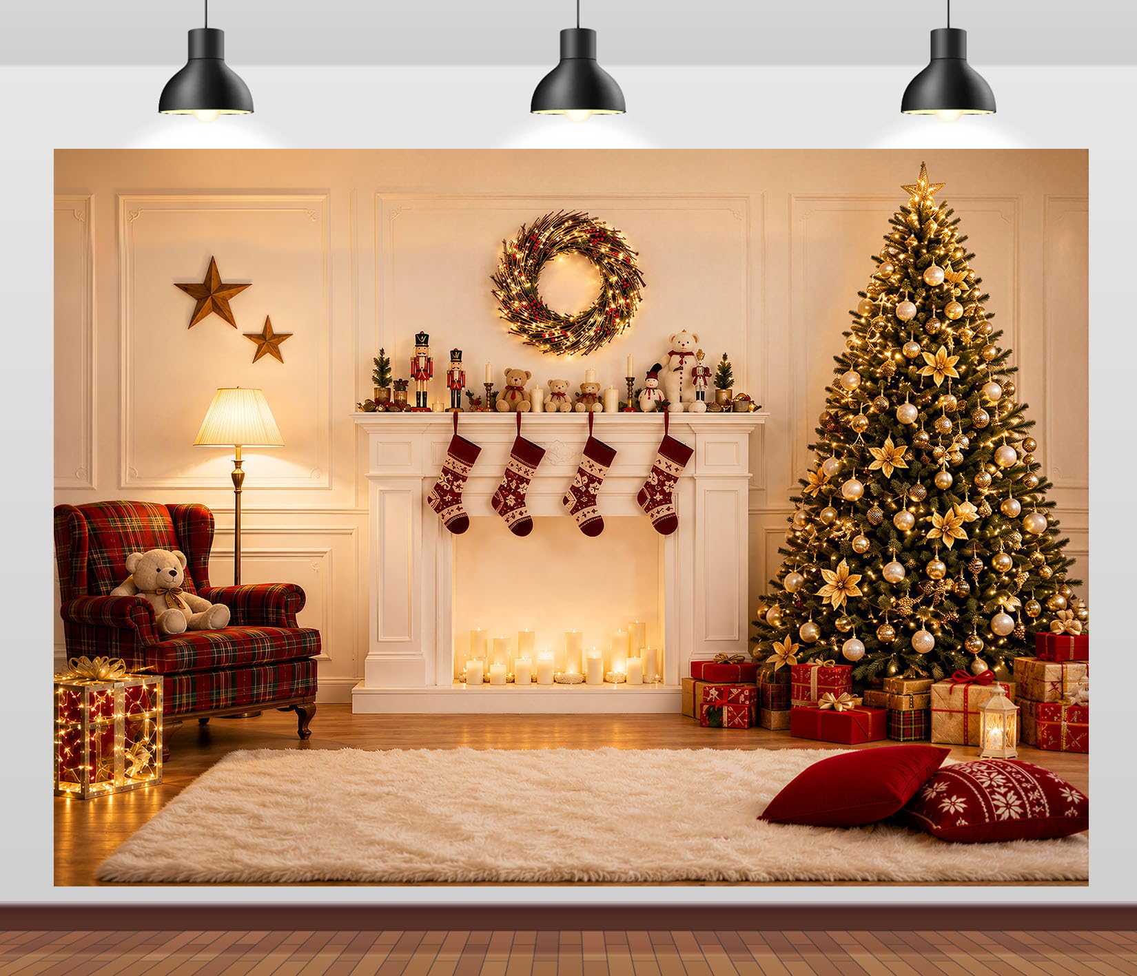 8x8FT Dunkle Bibliothek Weihnachtskamin Hintergrund