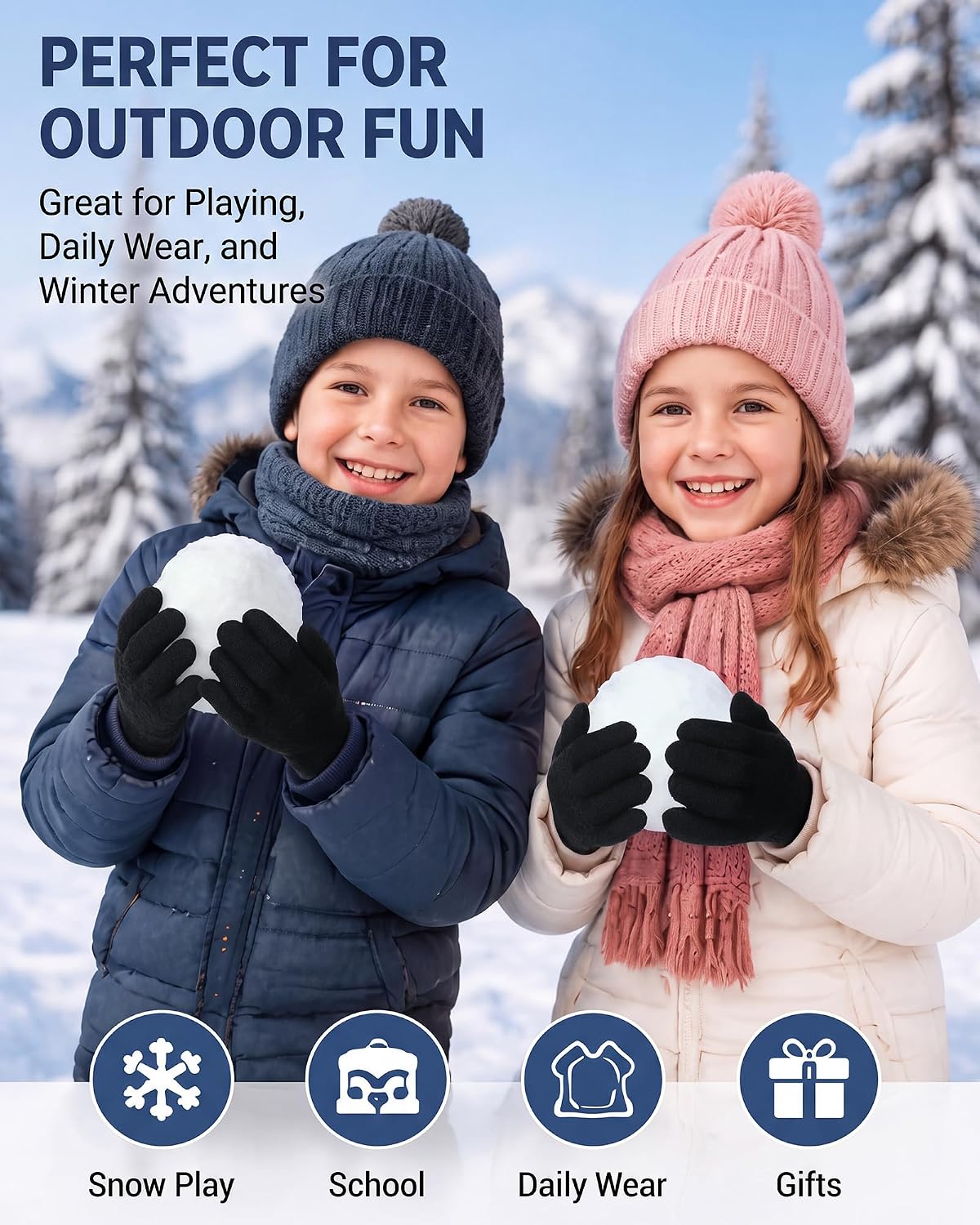 Chuarry 2 Pairs Kids Fleece Lined Gloves