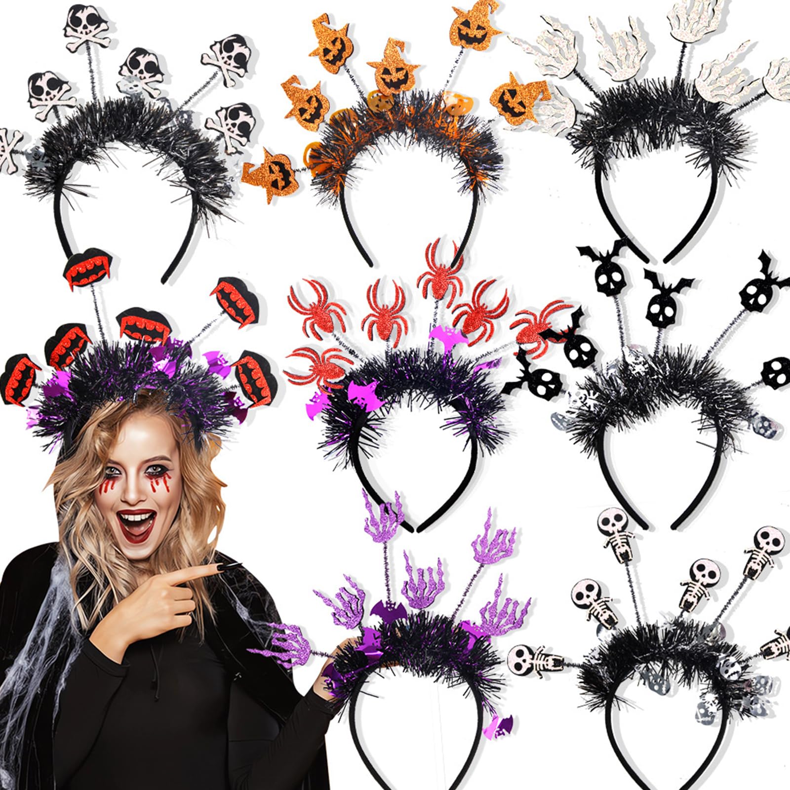 Tuygn New Halloween Headbands Personality Headwear Small Amusing Hair Hoop for Creative Costume and Party Wear(Multiple skul)