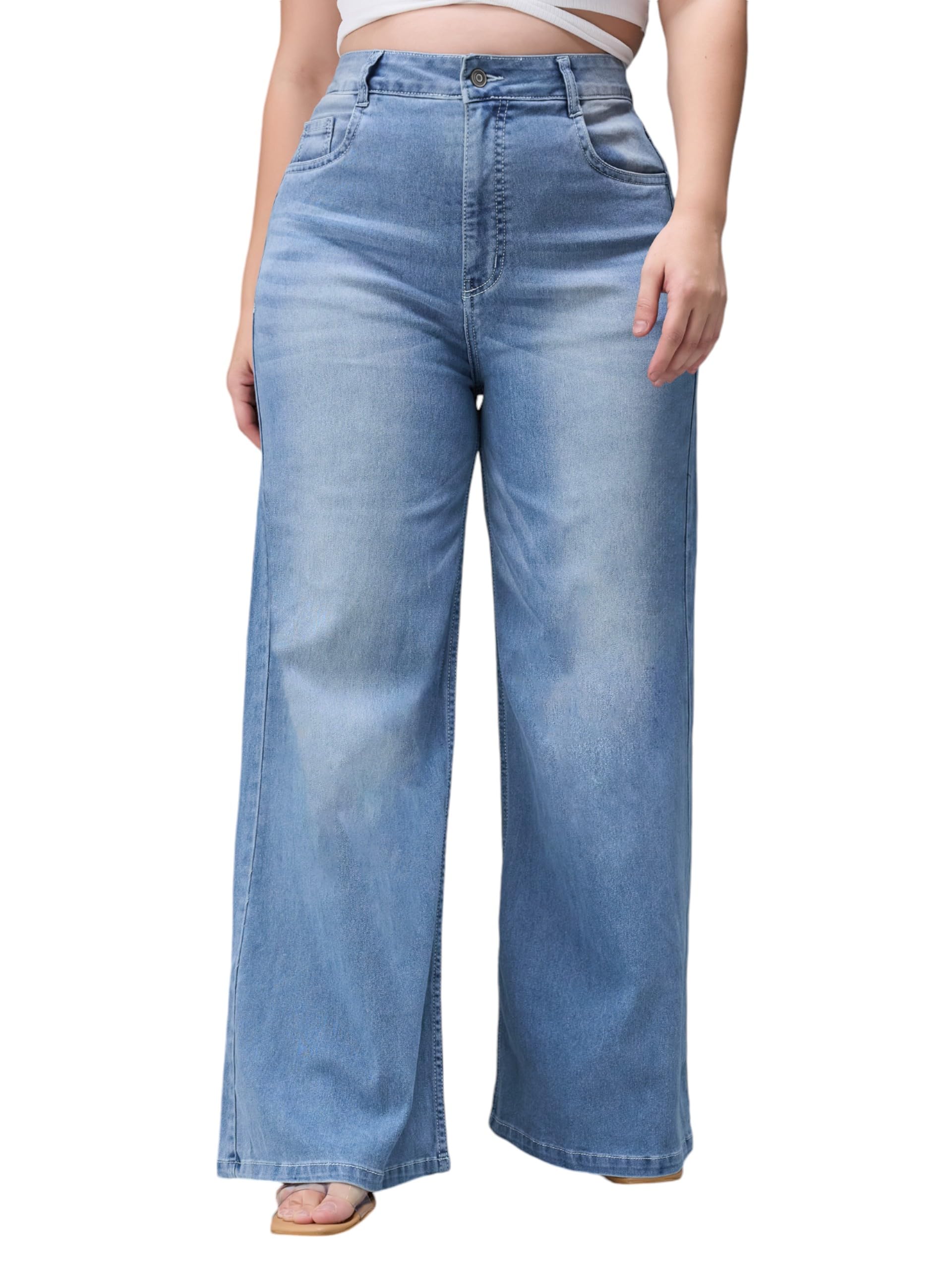 miss chase a+ Women's Wide-Leg High-Rise Regular-Length Stretchable Shaping Denim Jeans-picture-40