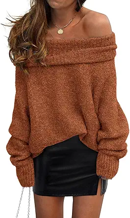 PRETTYGARDEN Women's Off The Shoulder Sweater Long Sleeve Tops 2025 Fall Loose Knit Pullover Sweaters Winter Clothes
