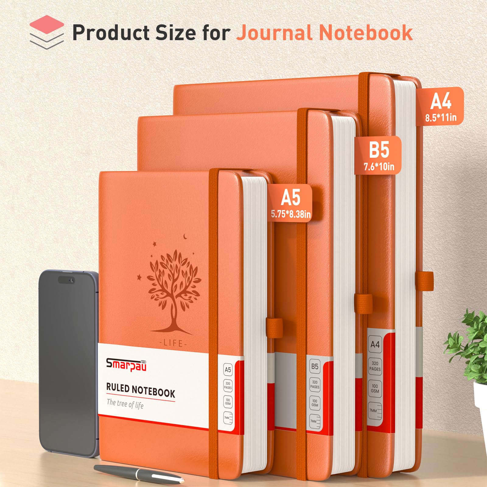Smarpau A5 Lined Notebook, 320 Pages Thick Hardcover Notebook with Sticky Notes - Image 2