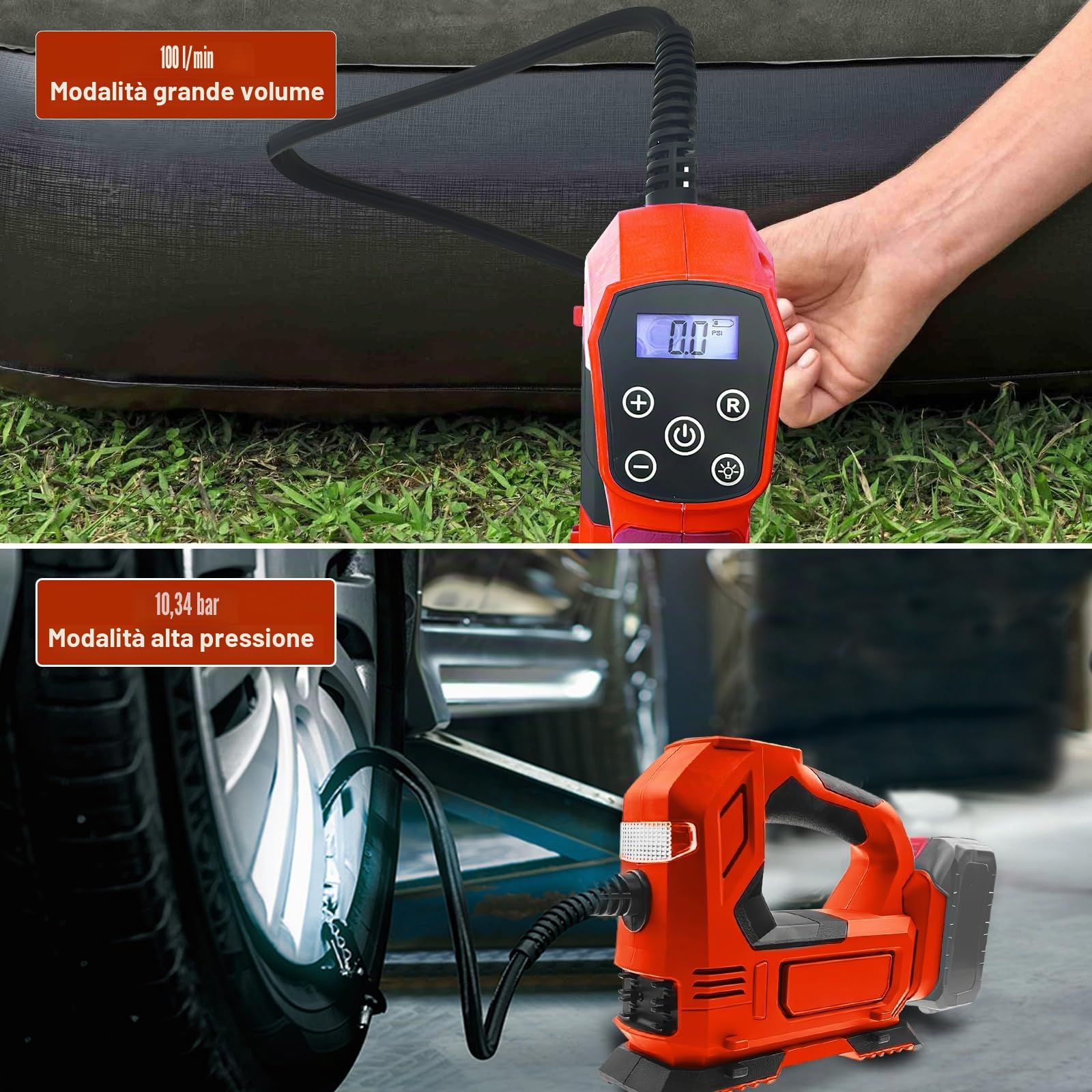 Compressore Milwaukee M18 a Batteria, Portatile, Con Manometro Digitale - Per Auto, Moto, Biciclette, Sport (Senza Batteria e Caricatore)