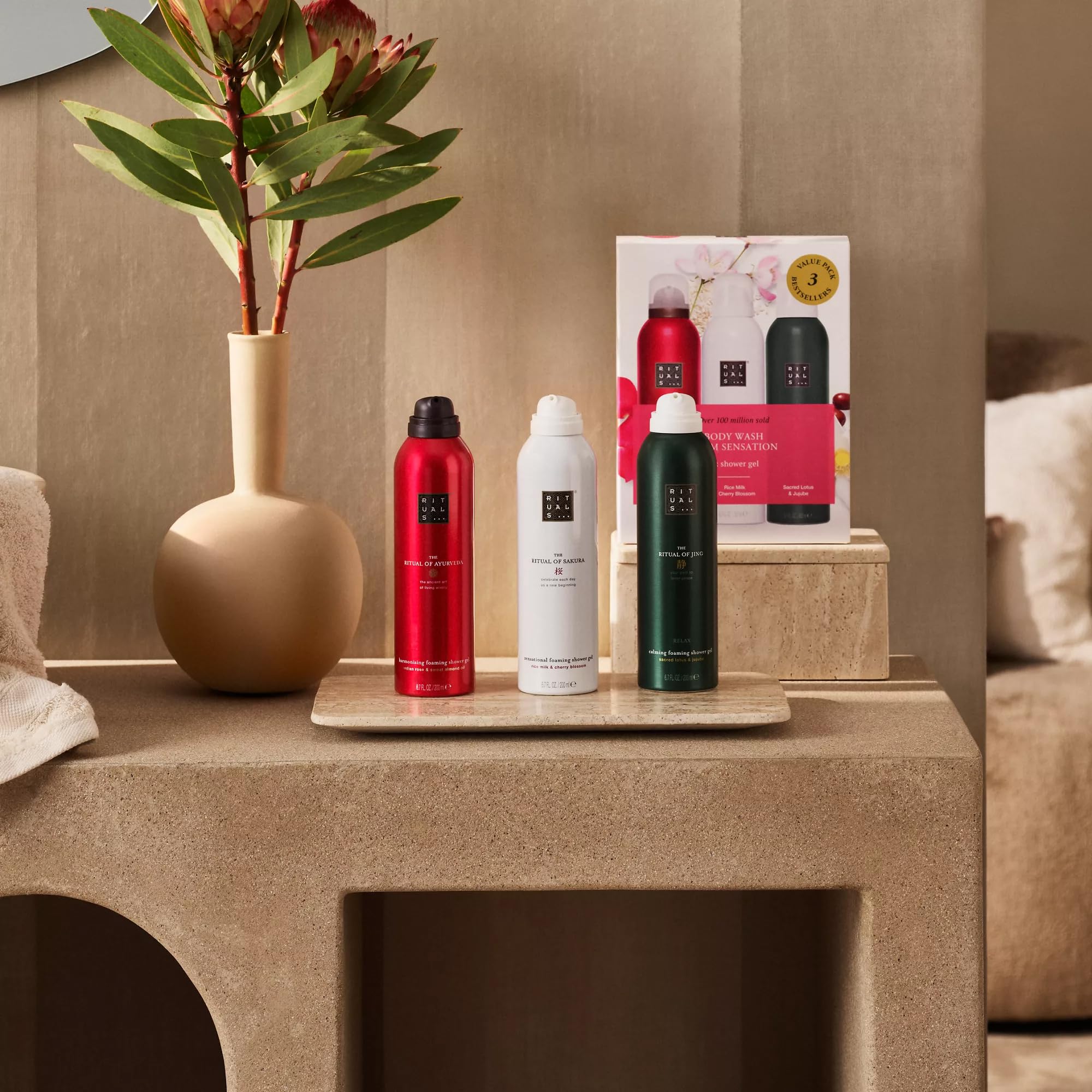 RITUALS Das Vorteilspaket „Rituale von Sakura, Jing und Ayurveda“ | 3 x Duschschaum | pflegendes und revitalisierendes Duschgel | Vorteilspack 3 x 200 ml