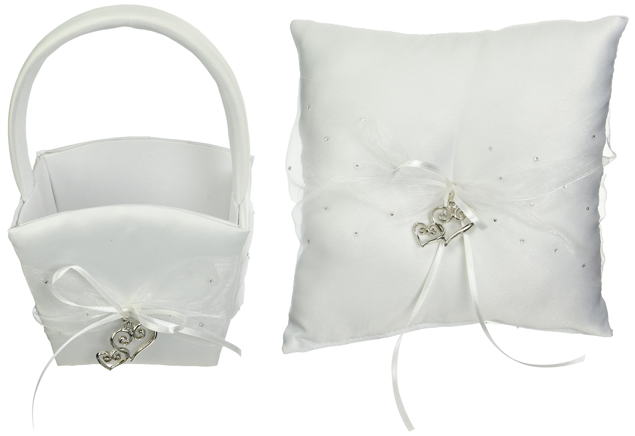 Darice VL0027 Heart Charm Rhinestone Pillow with Flower Basket Set