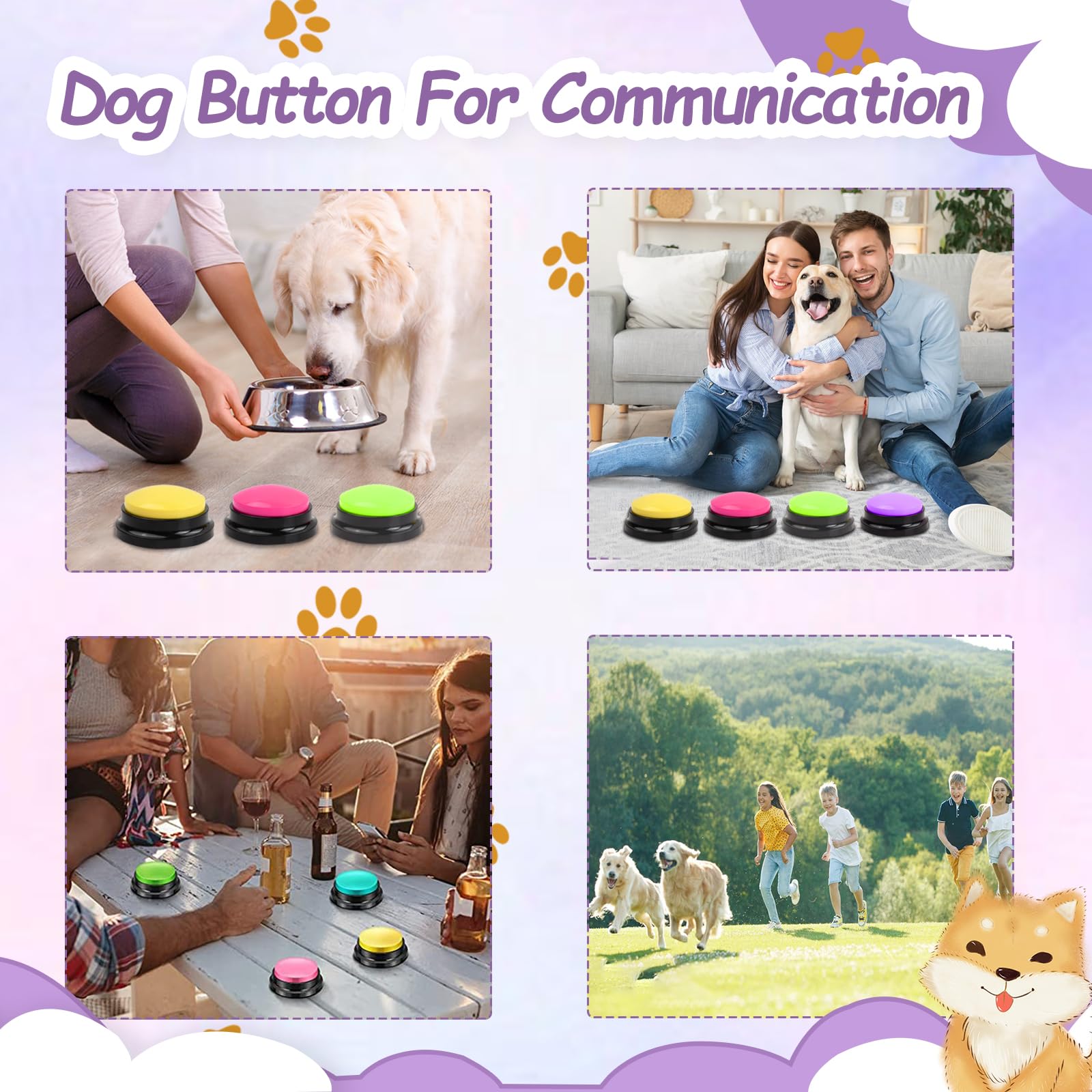 5 Pièces Chien Entraînement Boutons, Animaux Compagnie Communication Boutons, 30 Secondes Enregistrable Boutons de Réponse Parlant, Dressage Buzzer pour Chien Chiots Chat lEntraînement Communication