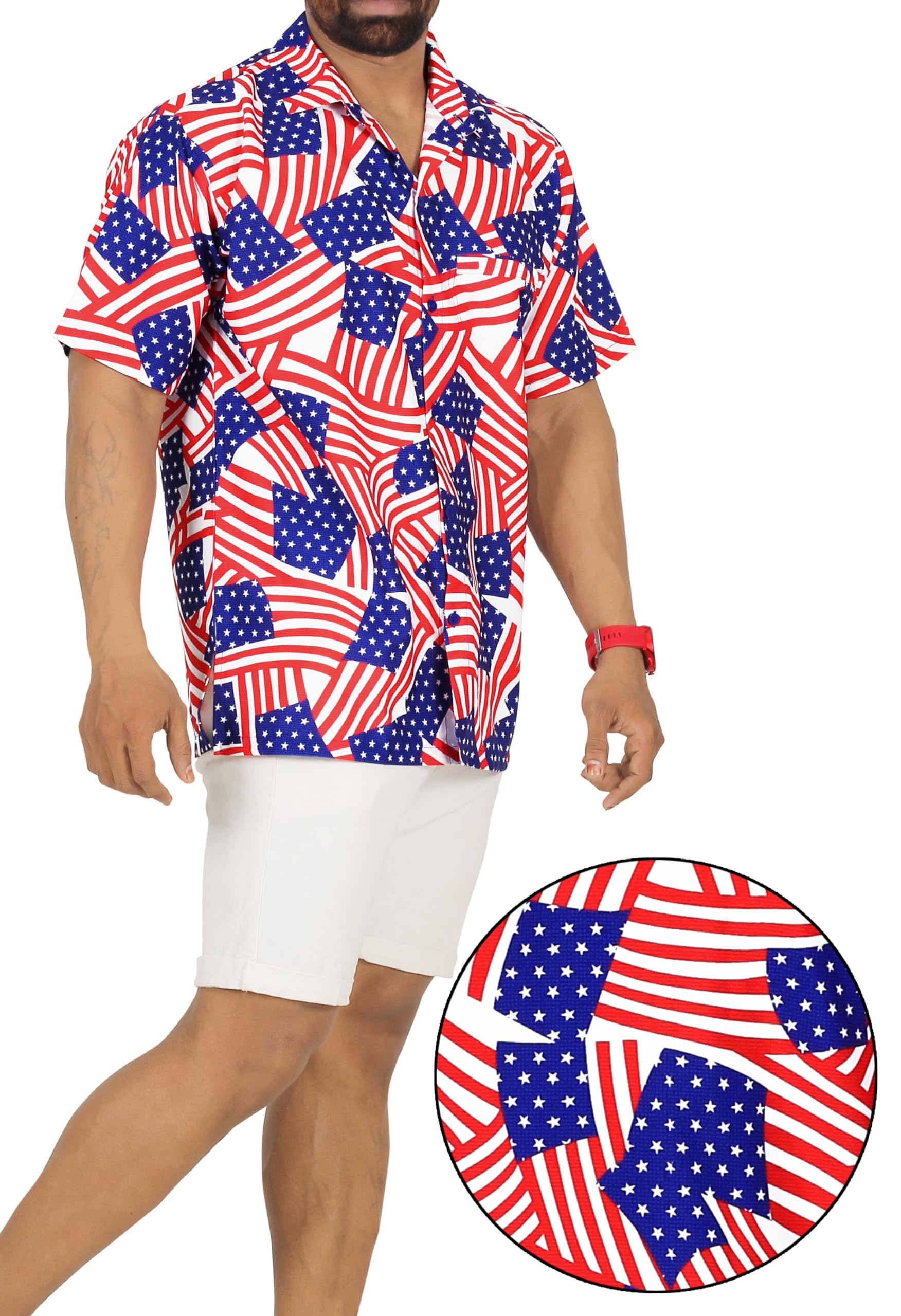 LA LEELA Men's Rainbow Pride Hawaiian Shirt – Unique Front Pocket & Lightweight Camp Shirt For Summer