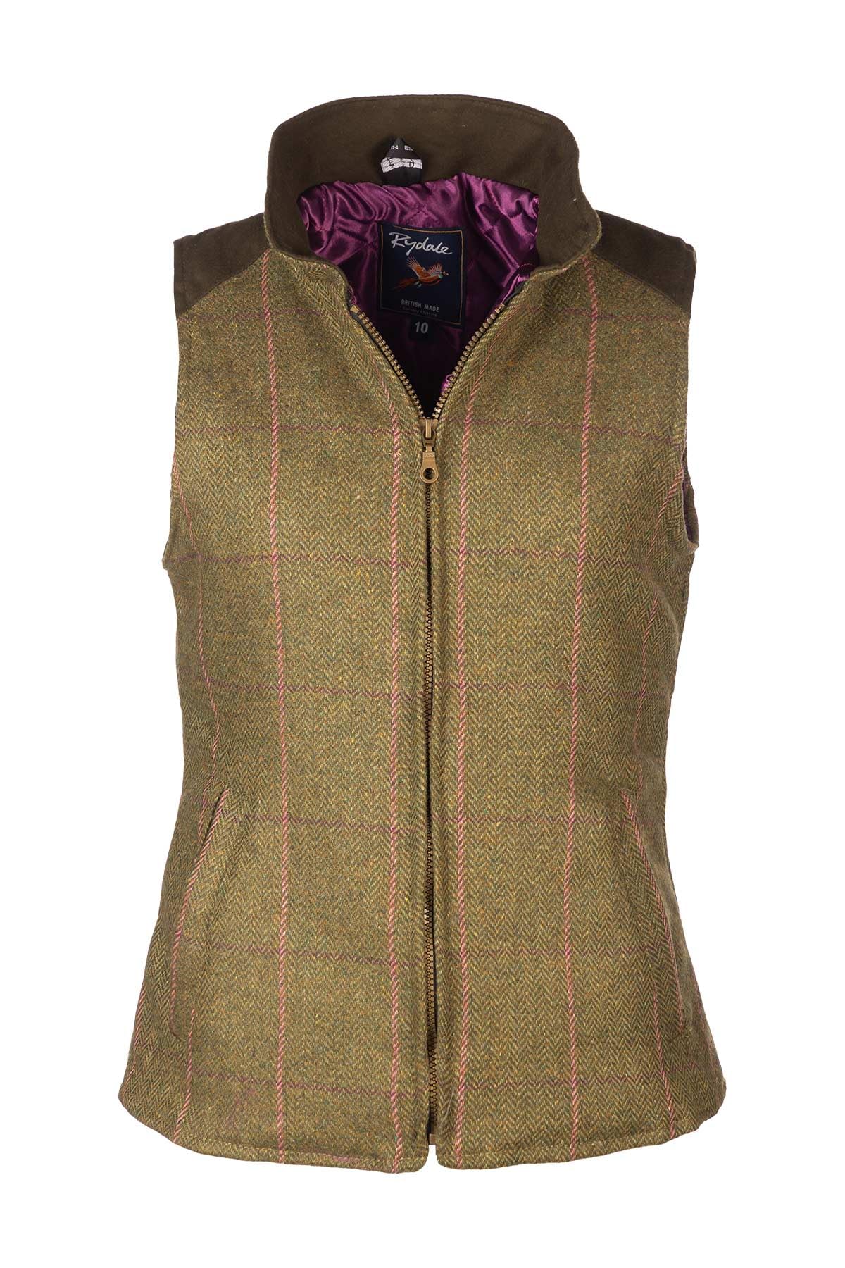 Rydale Women's Dark Green Padded Tweed Gilet Wool Waistcoat Gilets Vest Bodywarmer For (Uk, Numeric, 12, Regular, Regular, )