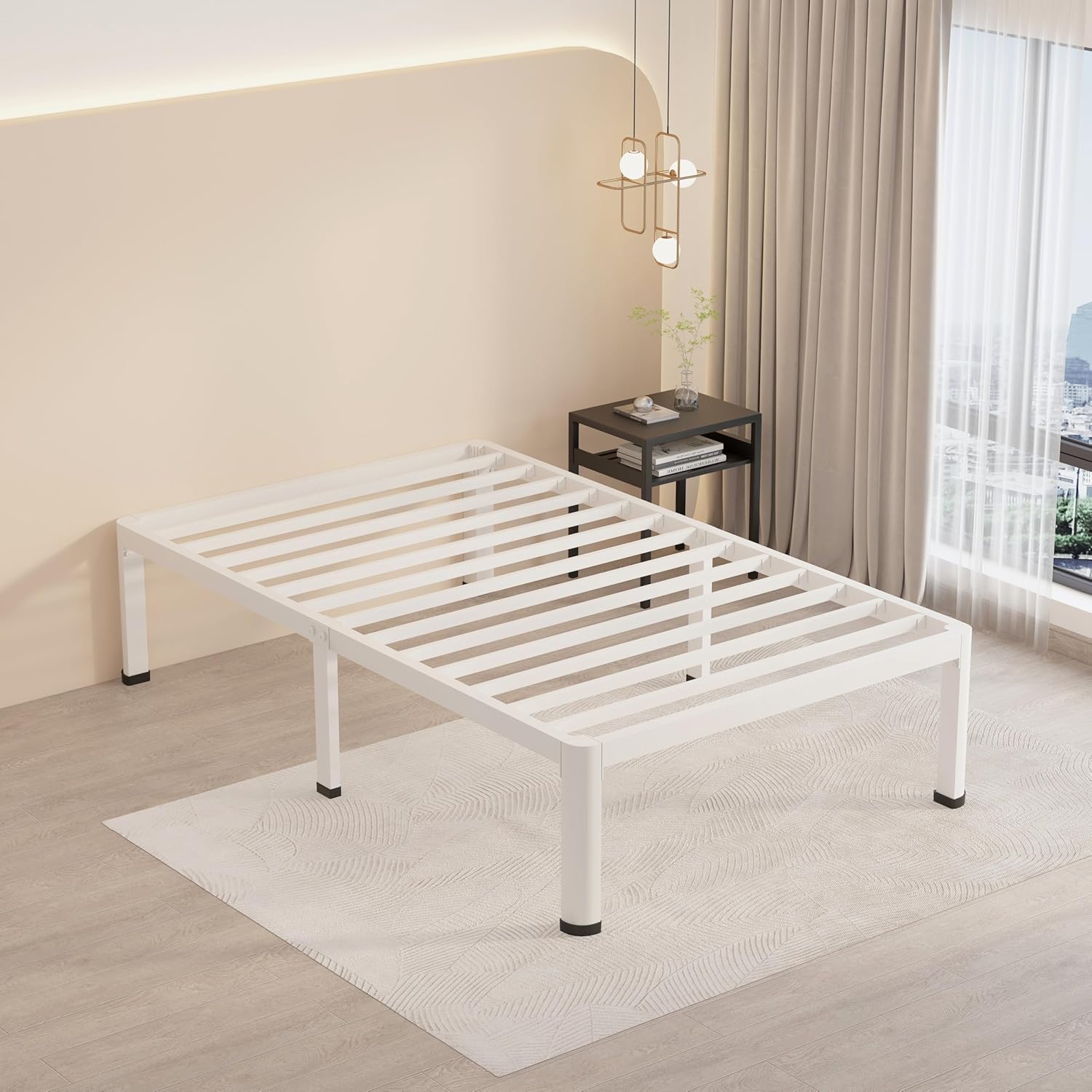 (Similar to photo) (incomplete)full size Bed Frames  wood Mattress Slide Stopper No Box Spring Needed Heavy Duty Platform Bed Frame Under-Bed Storage Space, (white)