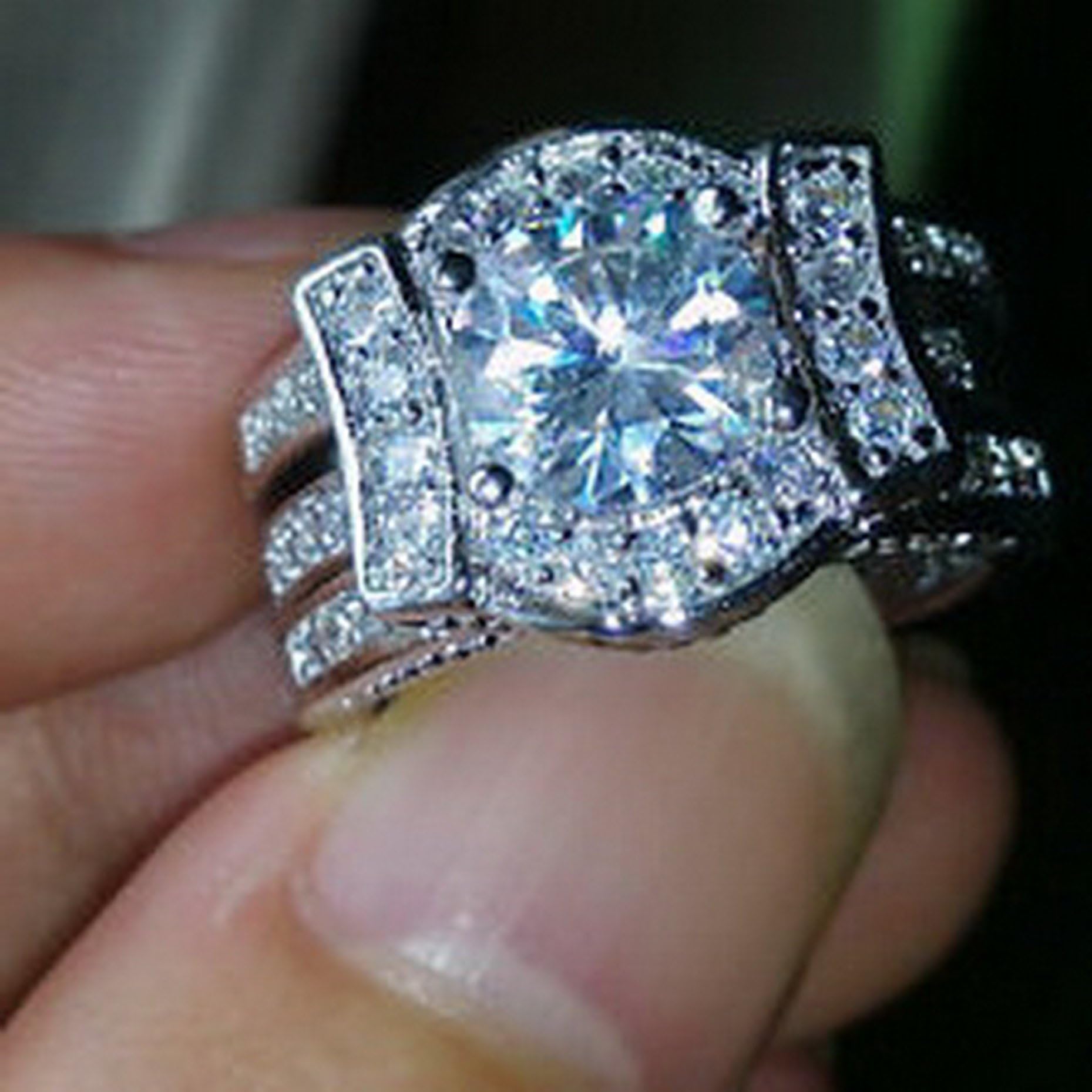 Lovely Ring - Majestic Sensation Topaz 14KT White Gold Filled 2 Wedding Band Ring Set Size7