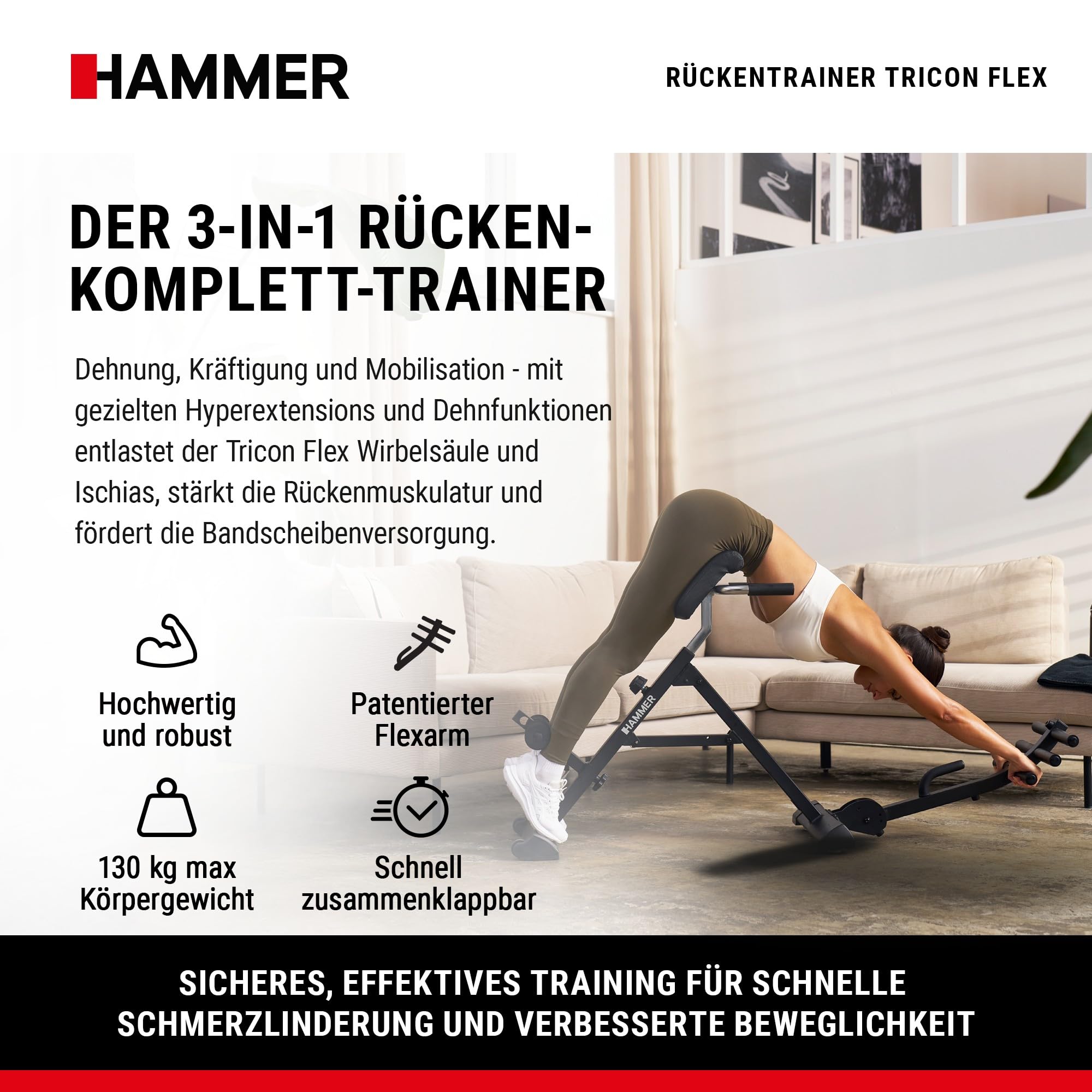 HAMMER Tricon – Rückentrainer Hyperextension Bank Multifunktionale Trainingsgeräte Bauchtrainer