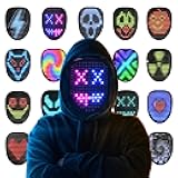 Led Mask Halloween Costume for Kids Adults, Face Transforming Light up Mask with Gesture Sensing, Cool Toys Great Gift for Birthday Costume Party Christmas