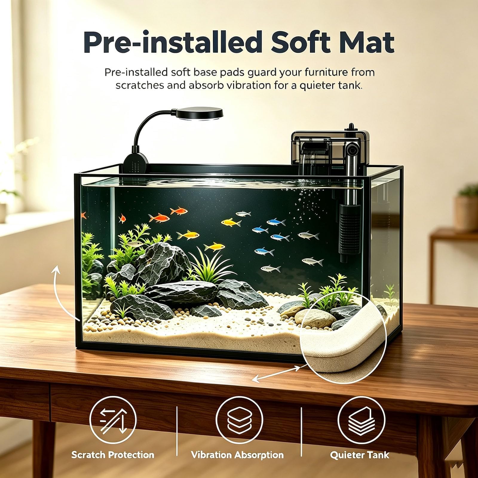 Kit acquario nano naturale da 2,8 galloni, piccolo acquario in vetro trasparente con luce e filtro, adatto per piccoli pesci, gamberetti o pesci Betta, nero.