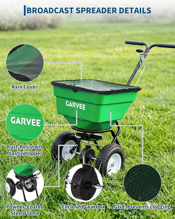 100 LBS Walk Behind Push Broadcast Spreader, 12FT Spreading Width by GarveeTech - Image 2