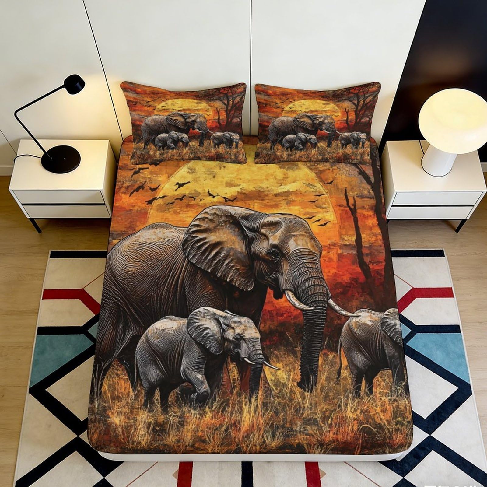 Pnayamiorkfel Style-4 3D Printed African Elephant Sunset Fitted Sheet Microfiber Soft Bed Cover For Bedroom Guest Room Decor Mattress Protection 90X200x25cm