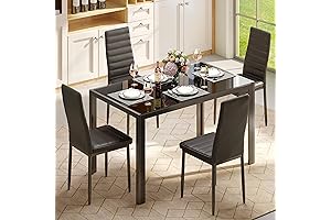 Gizoon 5 Piece Glass Dining Table Set: Contemporary Home Dining Furniture for Kitchen