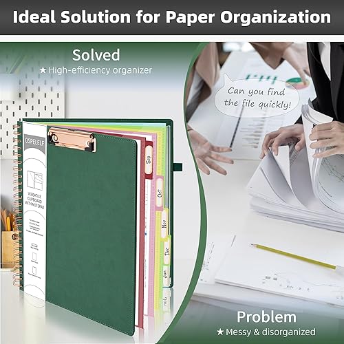 Miniatura 5 de Ospelelf Portafolios de Portapapeles de Cuero con Bloc de Notas para Tamaño Carta, Carpeta Portapapeles Espiral con Bolsa de Almacenamiento con