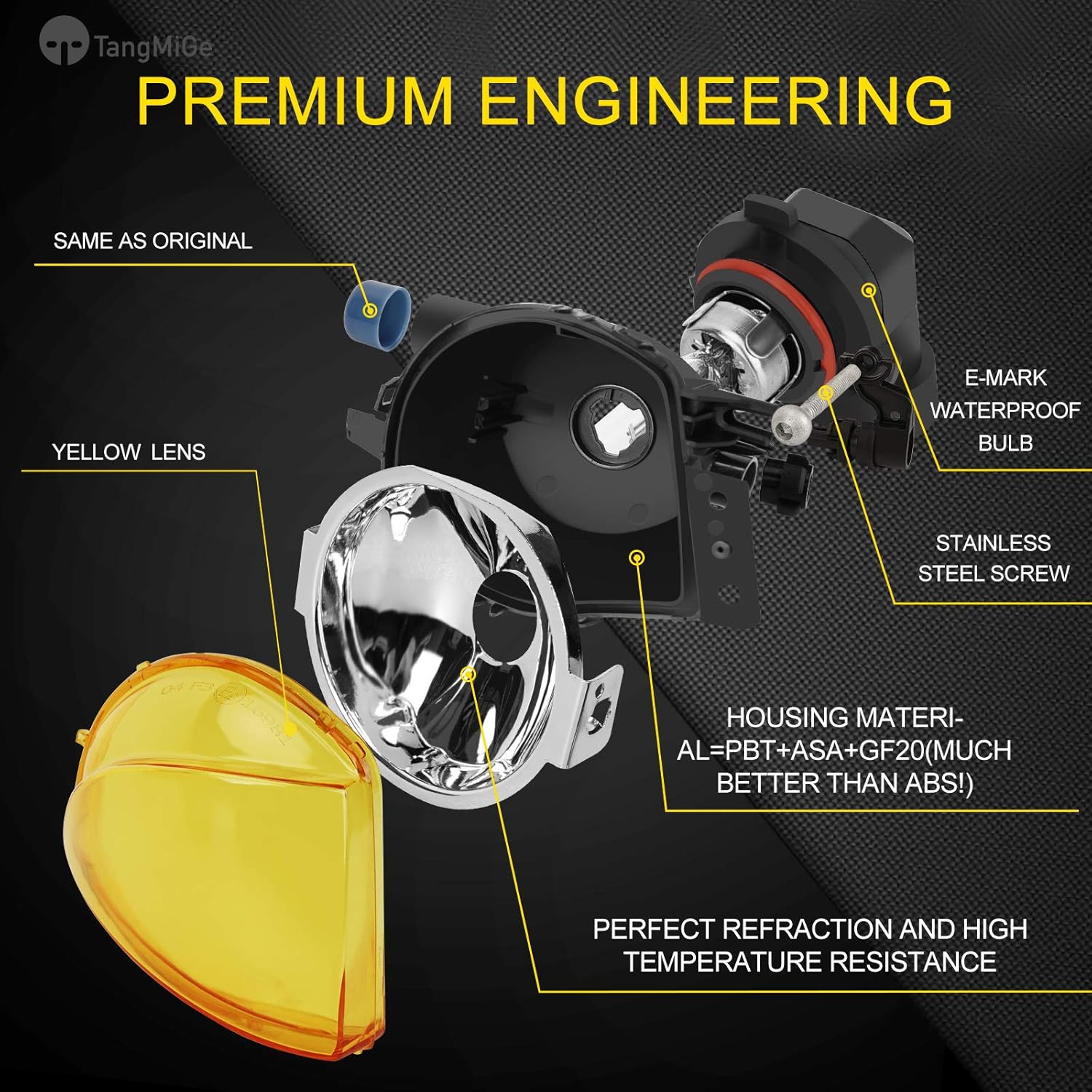 TangMiGe Fog Lights Lamps for BMW 3 Series (323i 325i 325xi 328i xdrive 330xi 335d 335i 328xi 335xi 330i Sedan E90 / Wagon E91), (w/o Sport Package) 2006 2007 2008 2009, 1 Pair, Yellow Lens