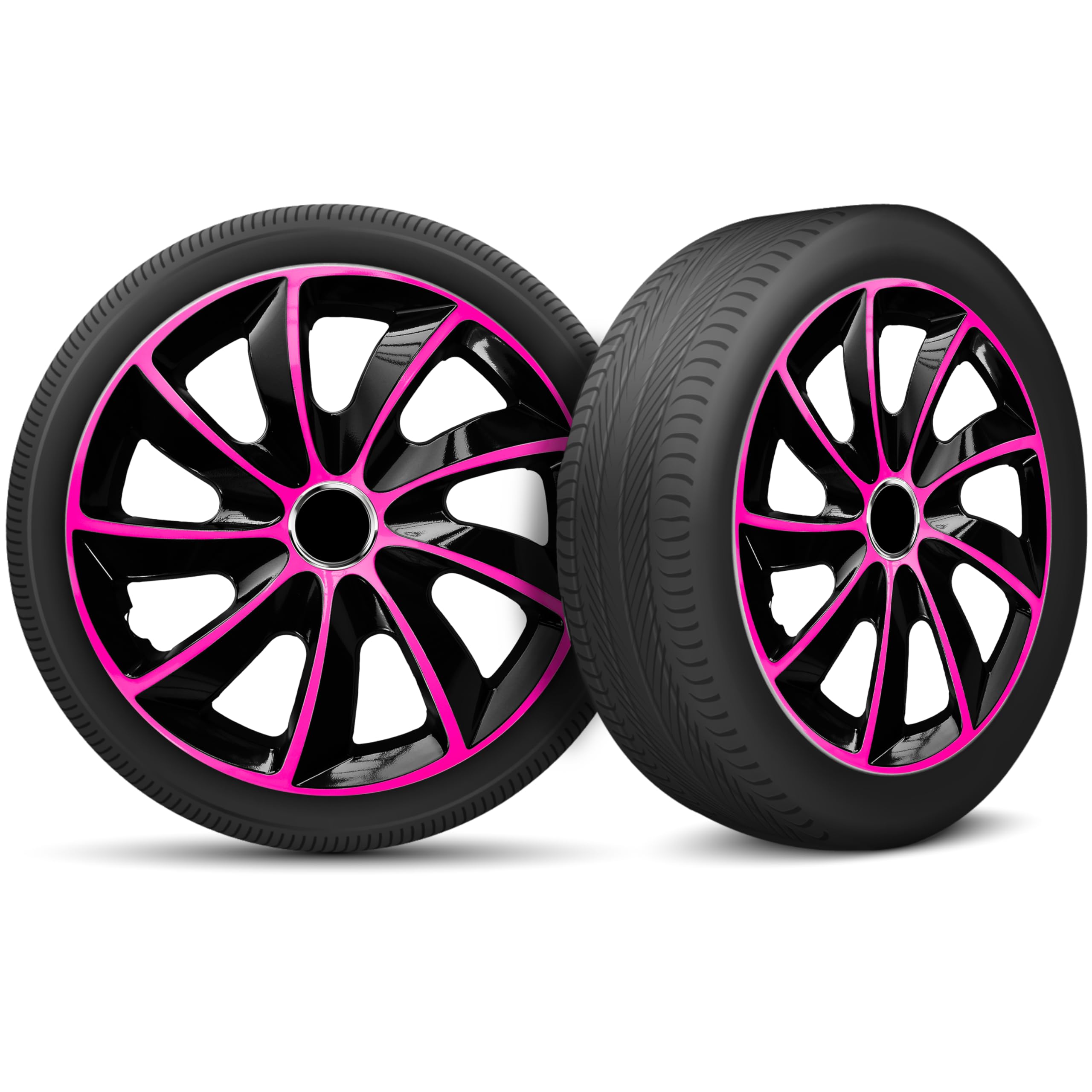 Radkappen 13 Zoll Radzierblenden 4er Set passend für alle Stahlfelgen - Einstellbarer Sicherungsring - Schwarz Rosa Pink